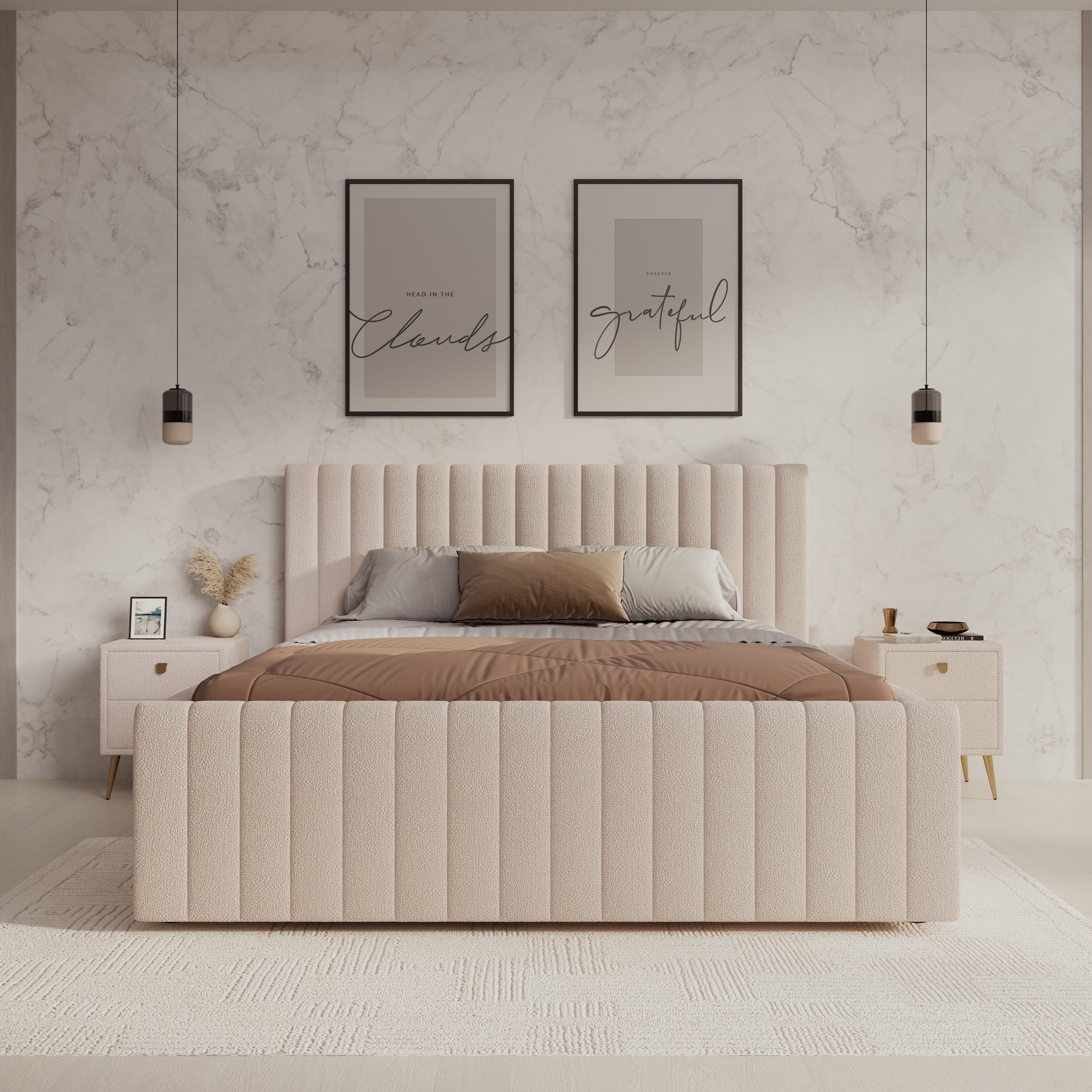 Bavira - Tweepersoonsbed met opbergruimte - Stof beige - 160x200 cm