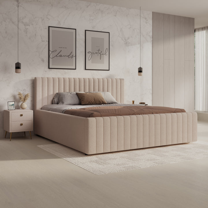 Bavira - Tweepersoonsbed met opbergruimte - Stof beige - 180x200 cm