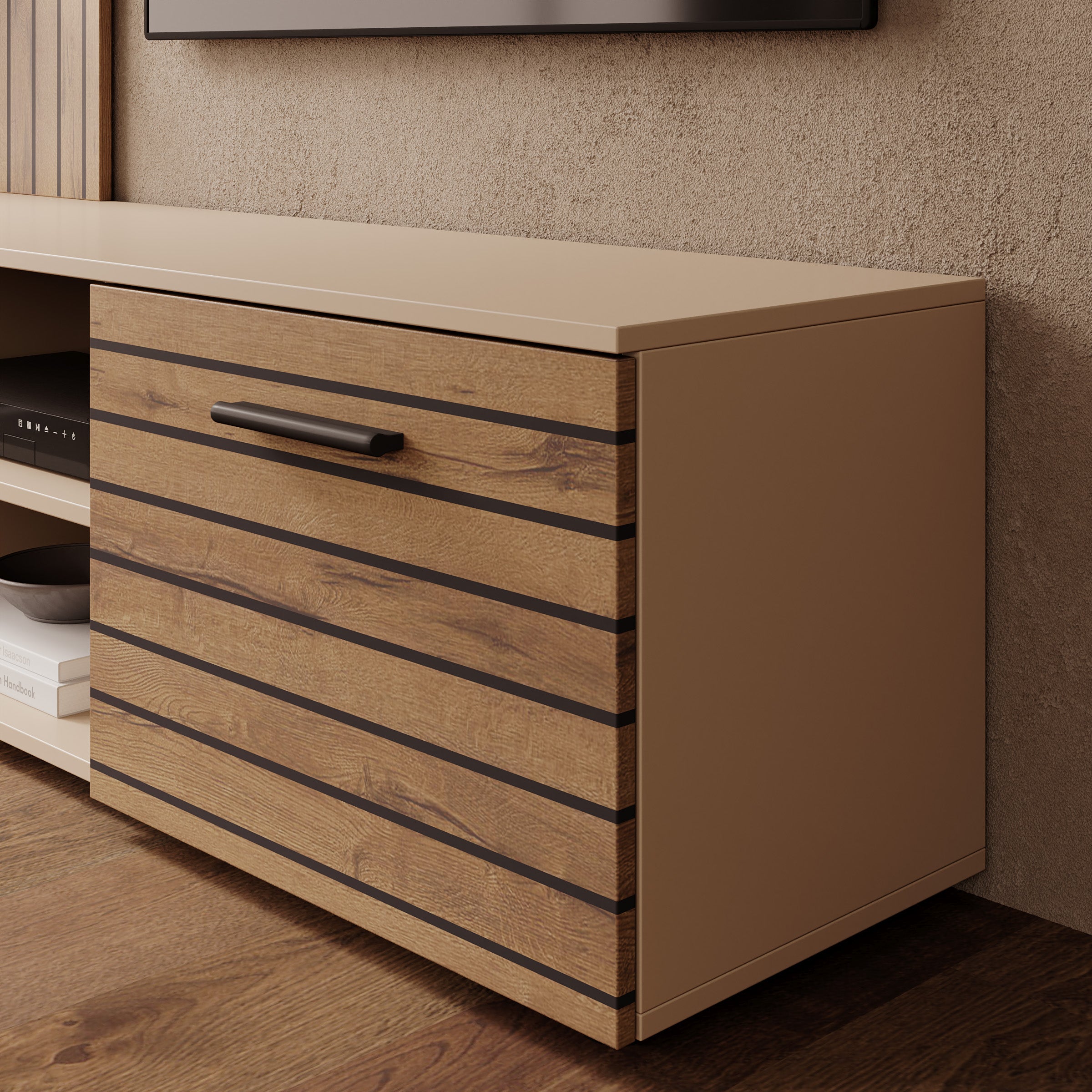 Baxter - Wandmeubel - Beige/Eikenpatroon - 170x38x135 cm