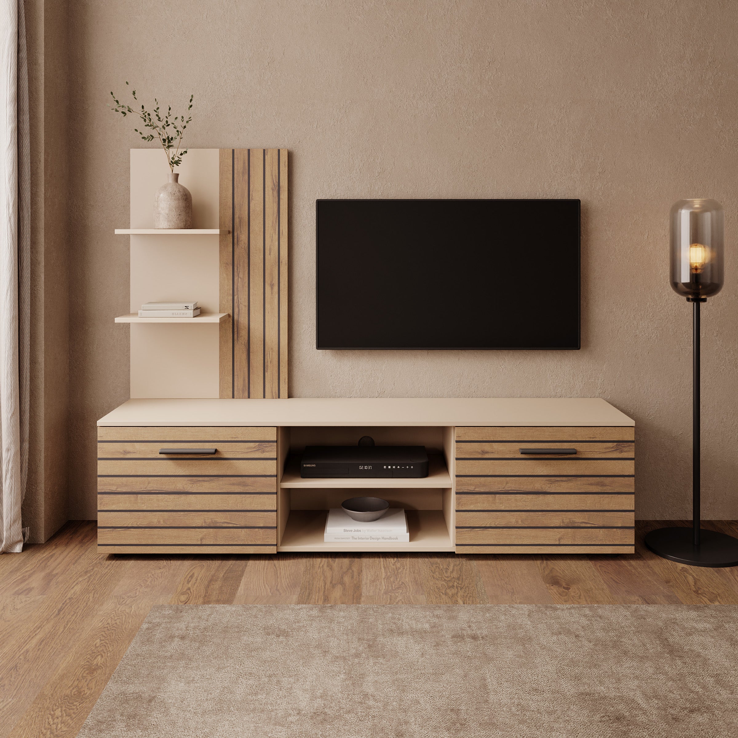 Baxter - Wandmeubel - Beige/Eikenpatroon - 170x38x135 cm