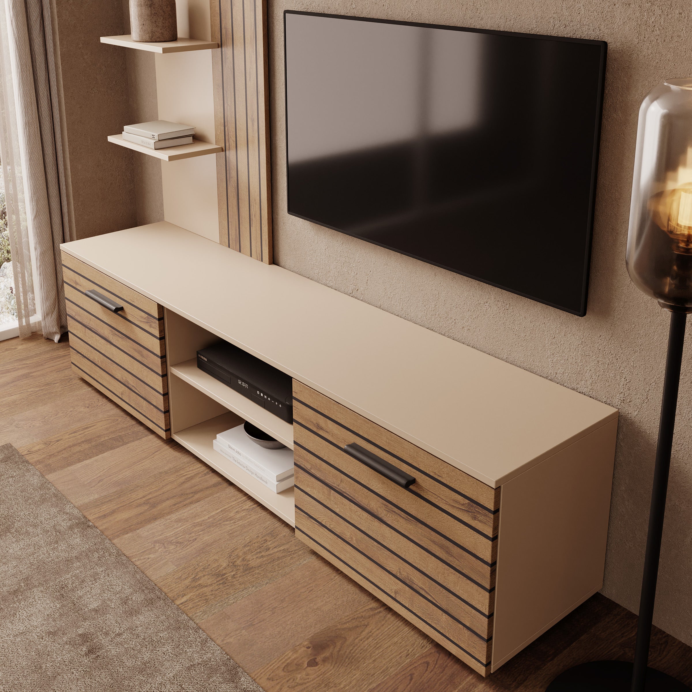 Baxter - Wandmeubel - Beige/Eikenpatroon - 170x38x135 cm