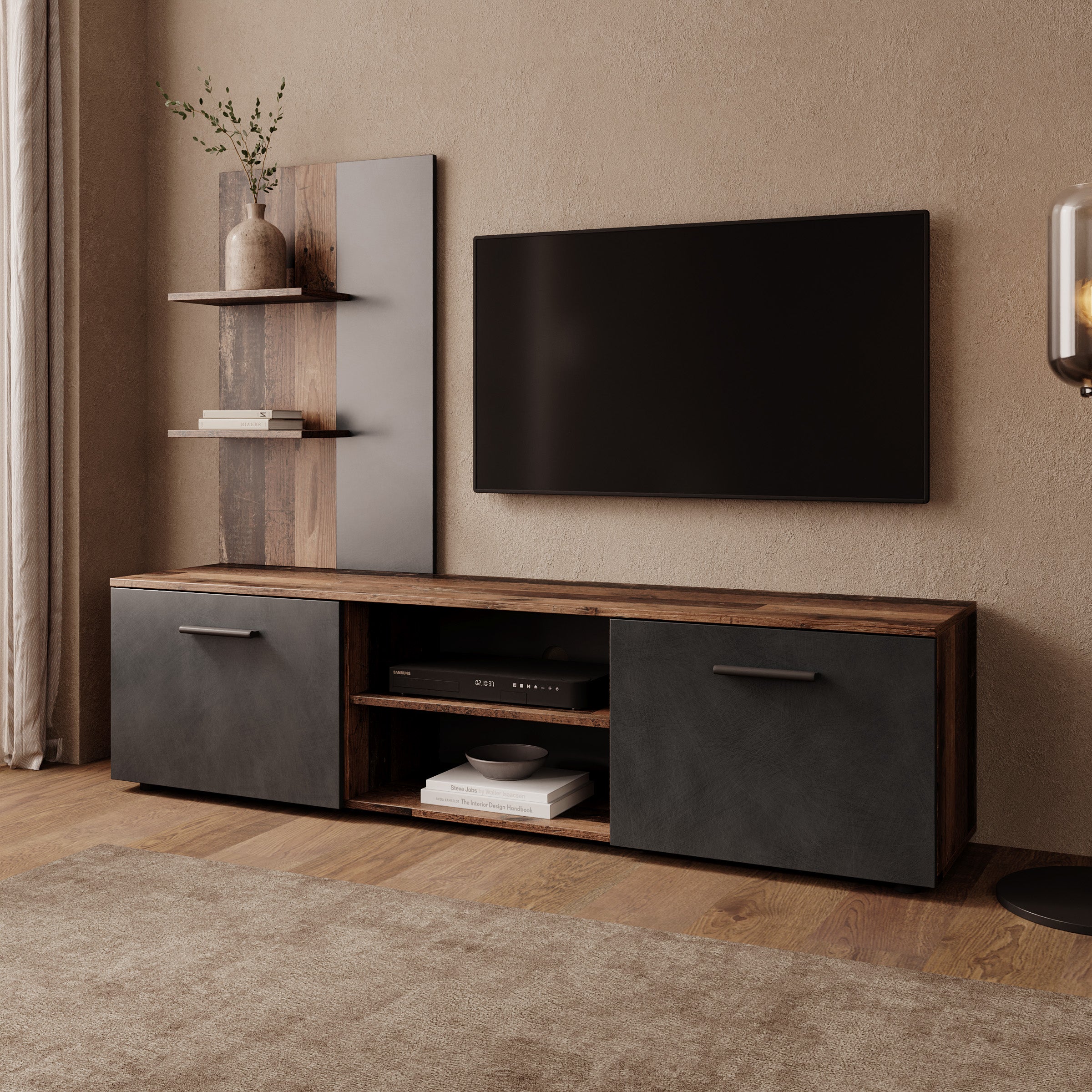 Baxter - Wandmeubel - Donker eikenpatroon/Grijs - 170x38x135