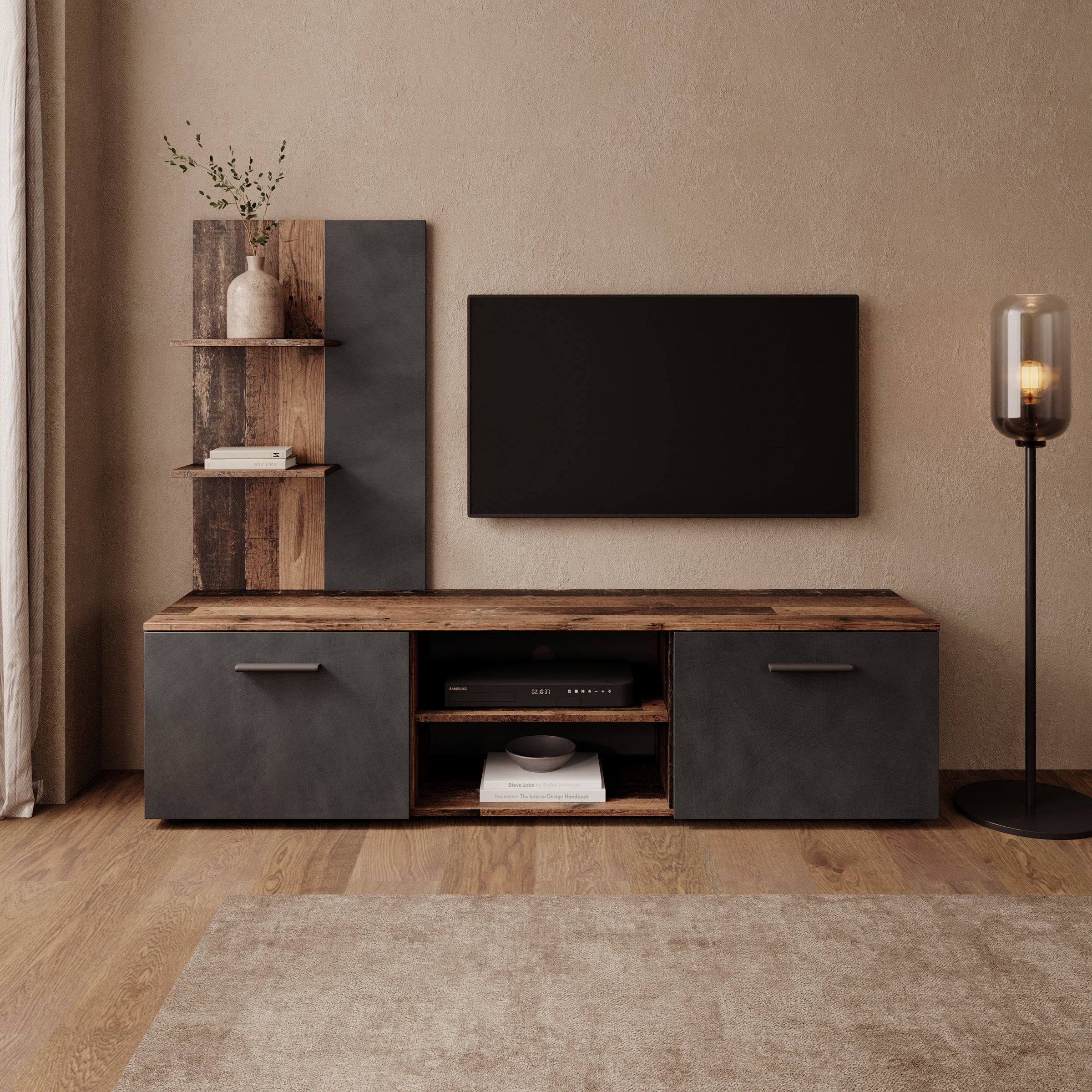 Baxter - Wandmeubel - Donker eikenpatroon/Grijs - 170x38x135