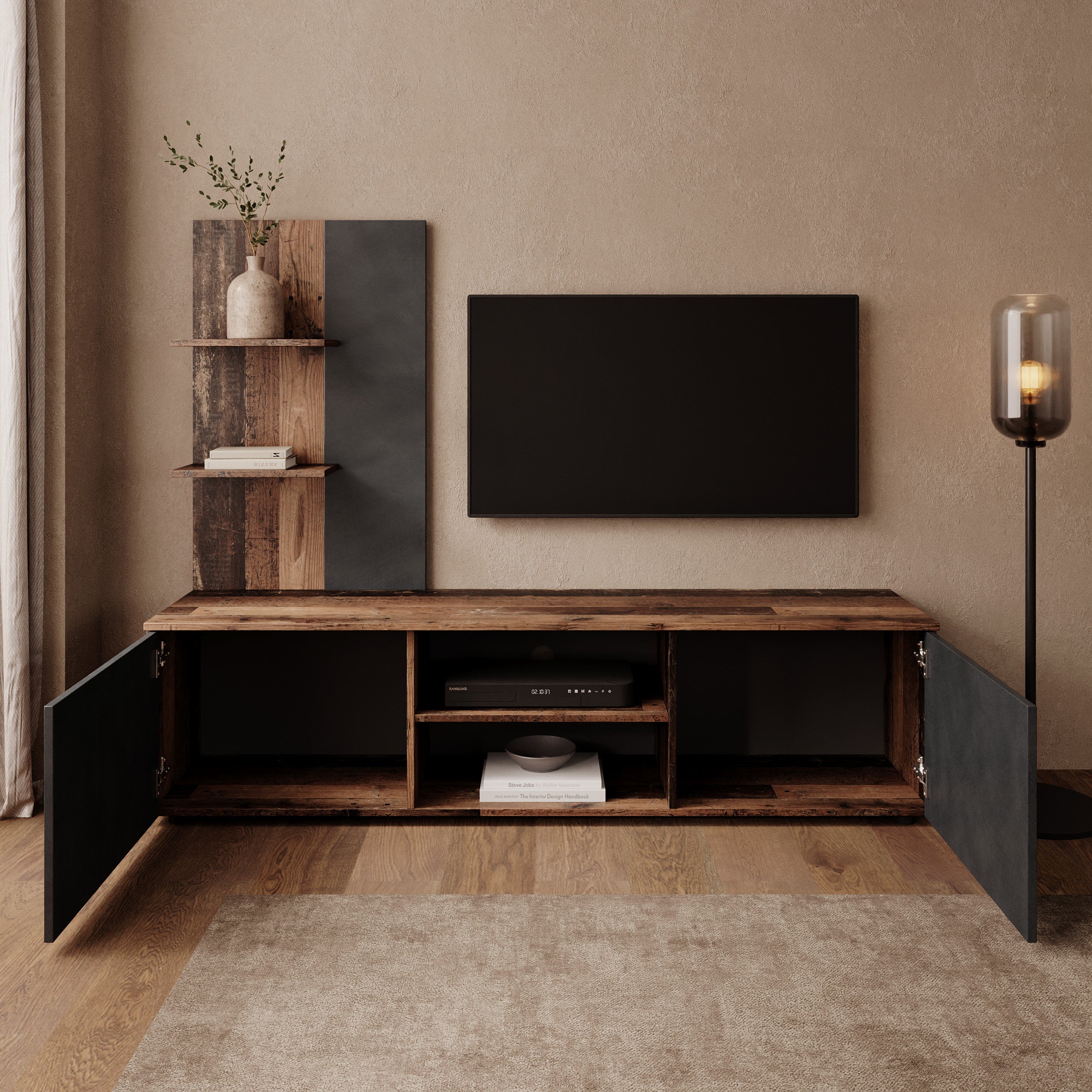 Baxter - Wandmeubel - Donker eikenpatroon/Grijs - 170x38x135
