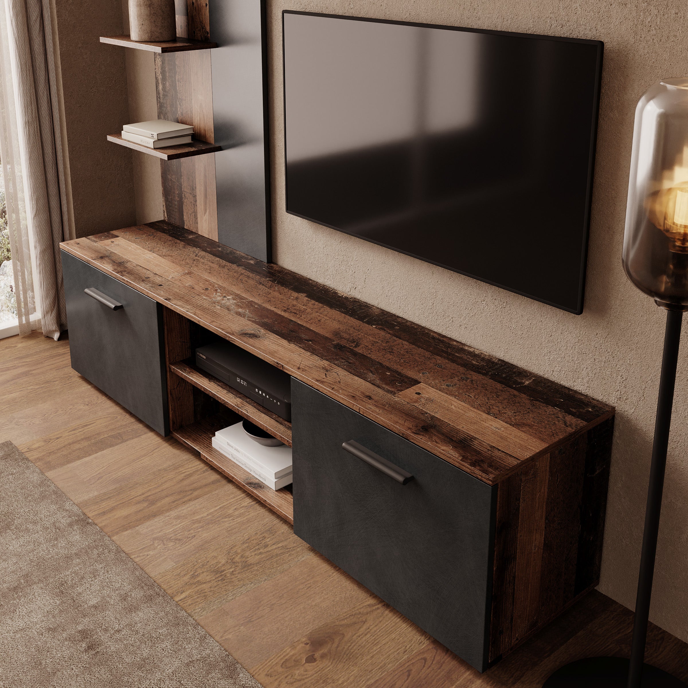 Baxter - Wandmeubel - Donker eikenpatroon/Grijs - 170x38x135