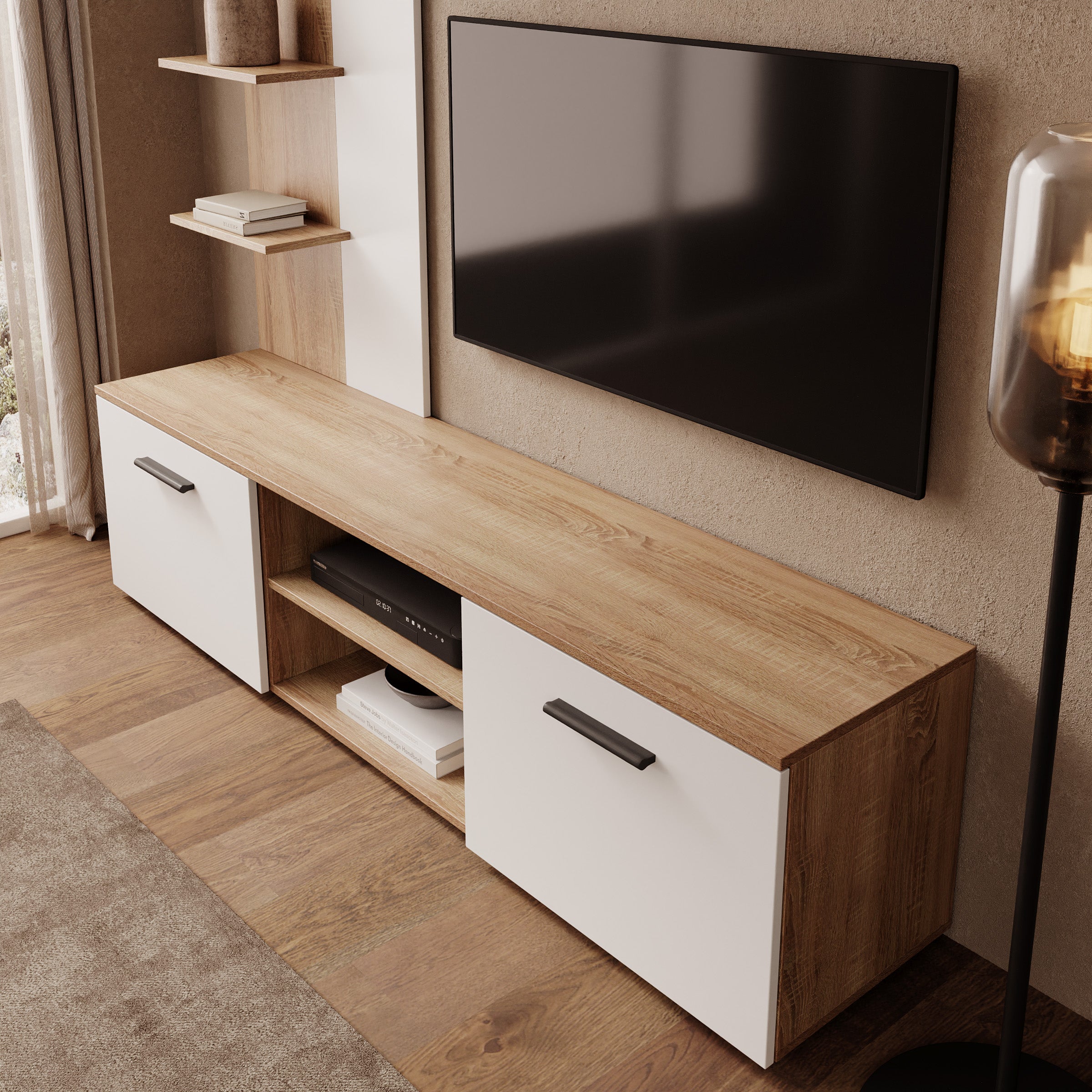 Baxter - Wandmeubel - Eikenpatroon/Wit - 170x38x135 cm