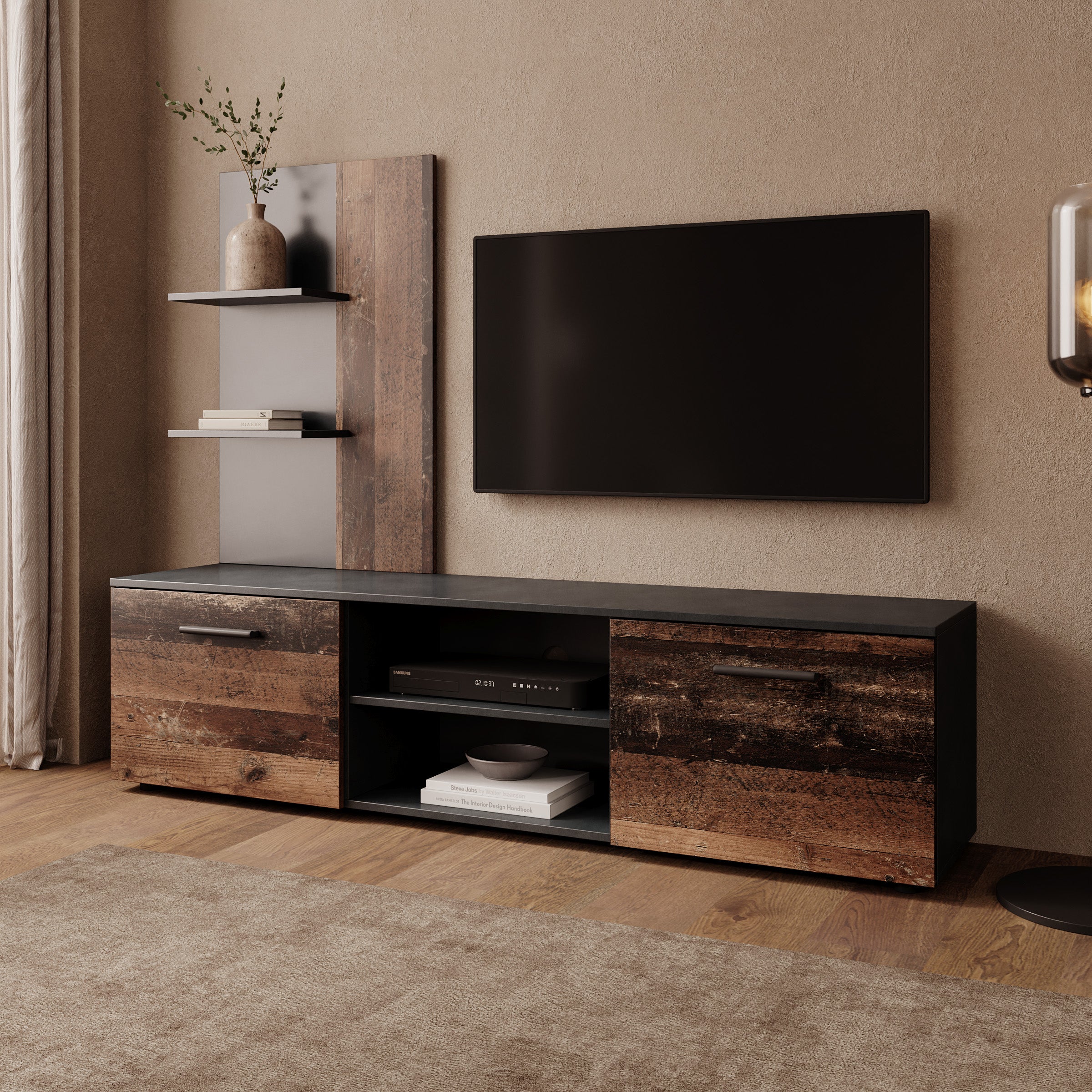 Baxter - Wandmeubel - Grijs/Donker eikenpatroon - 170x38x135