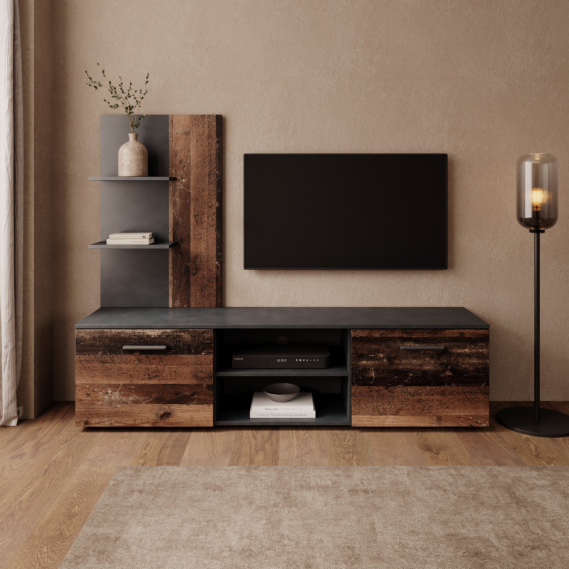 Baxter - Wandmeubel - Grijs/Donker eikenpatroon - 170x38x135