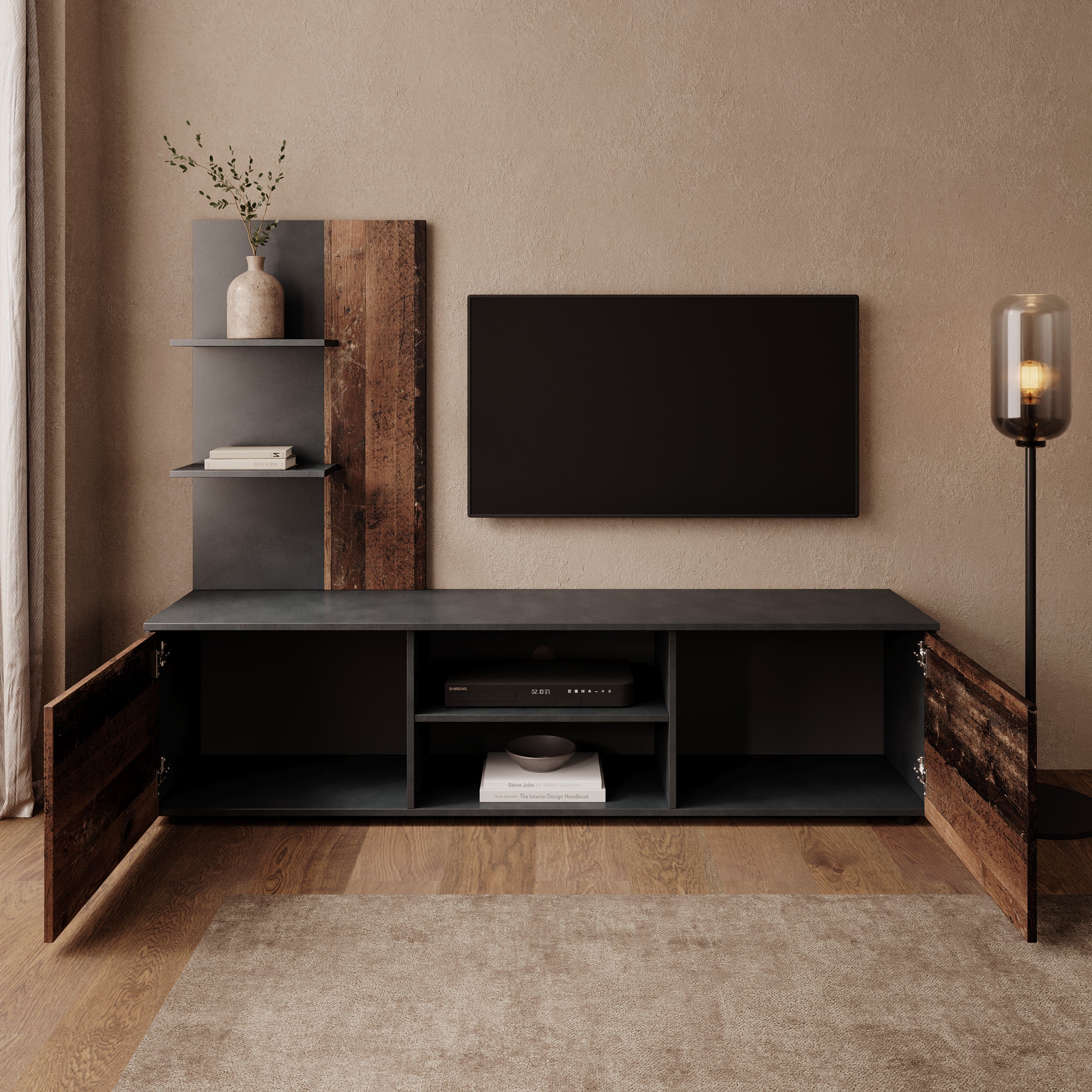Baxter - Wandmeubel - Grijs/Donker eikenpatroon - 170x38x135