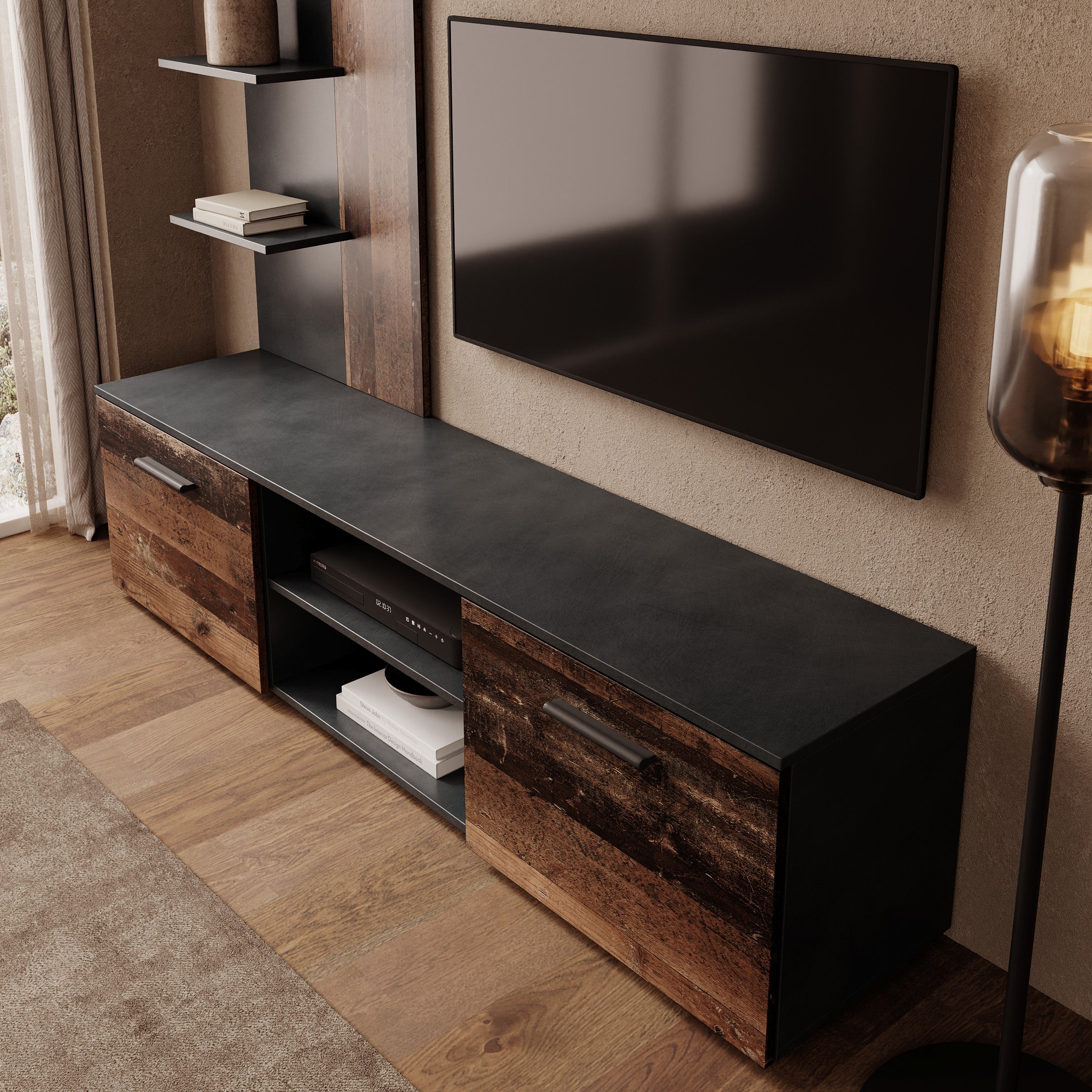 Baxter - Wandmeubel - Grijs/Donker eikenpatroon - 170x38x135
