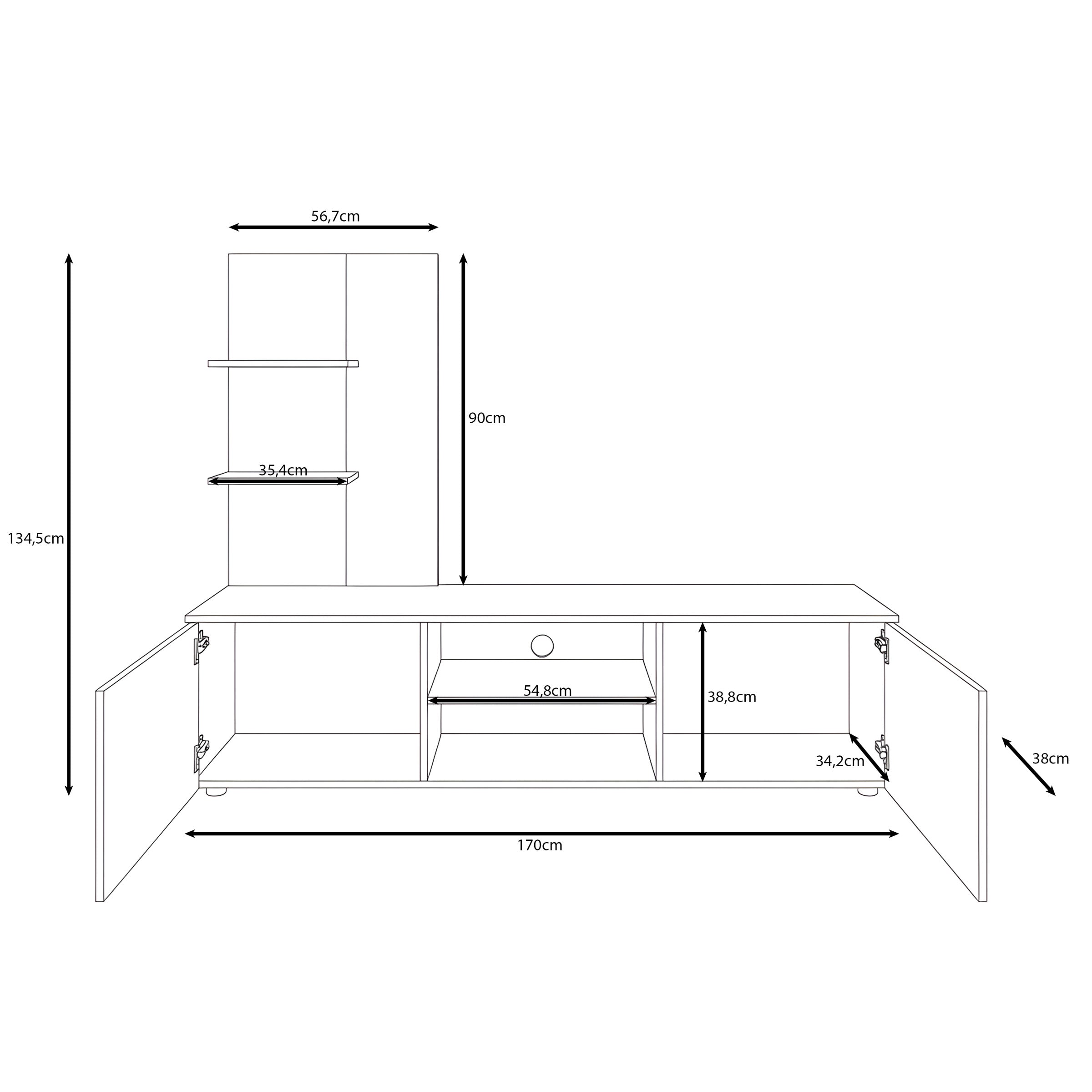 Baxter - Wandmeubel - Grijs/Eikenpatroon - 170x38x135 cm
