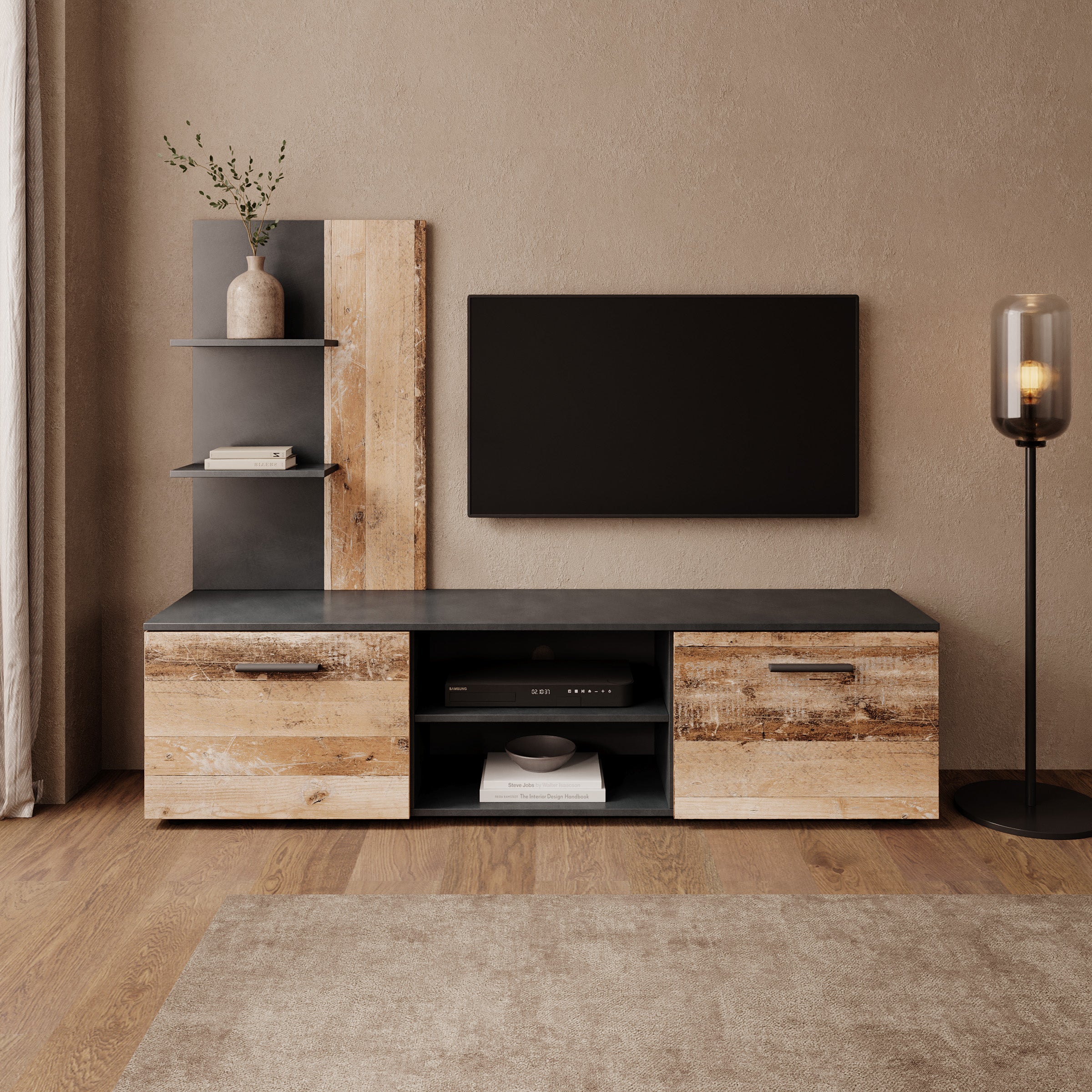 Baxter - Wandmeubel - Grijs/Eikenpatroon - 170x38x135 cm