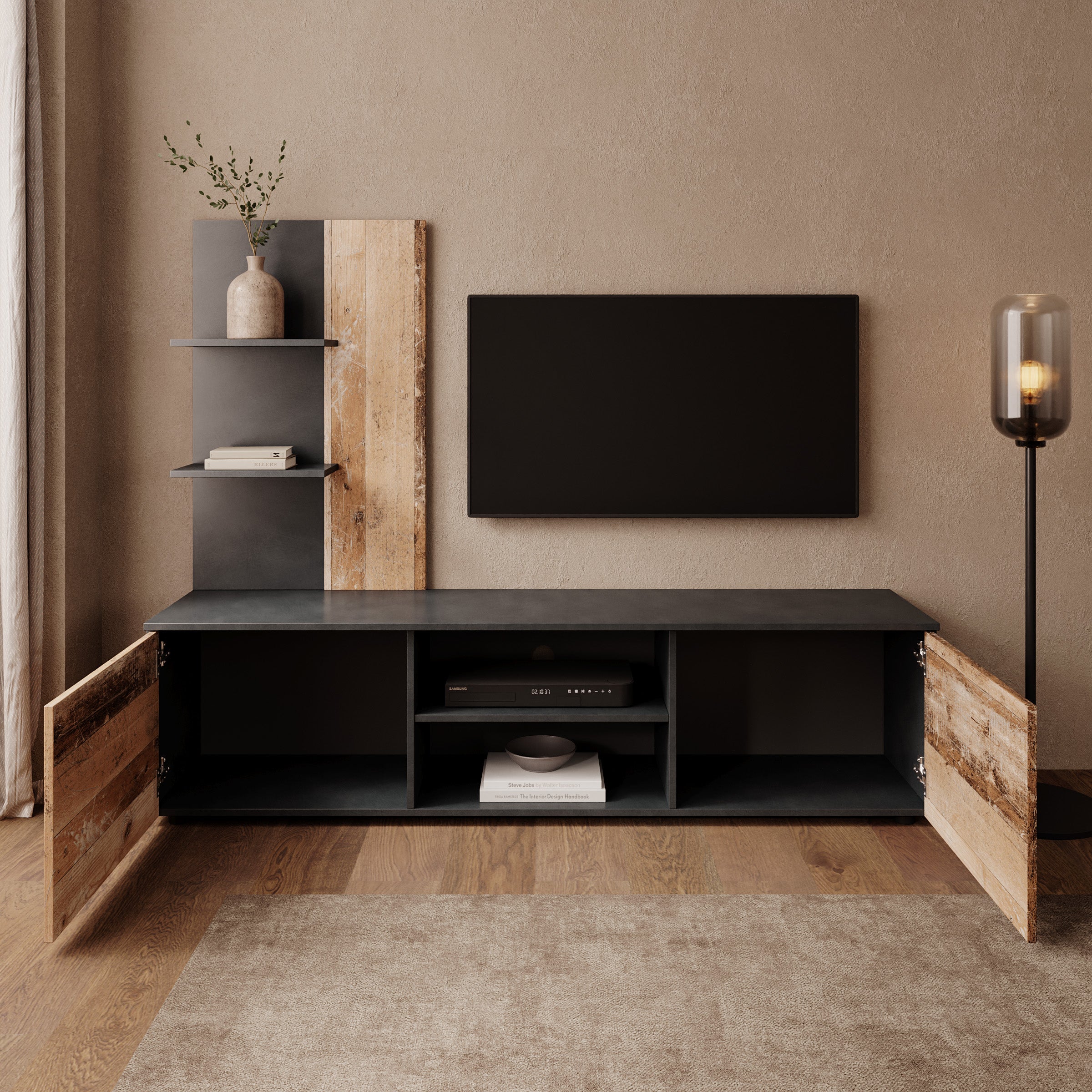 Baxter - Wandmeubel - Grijs/Eikenpatroon - 170x38x135 cm