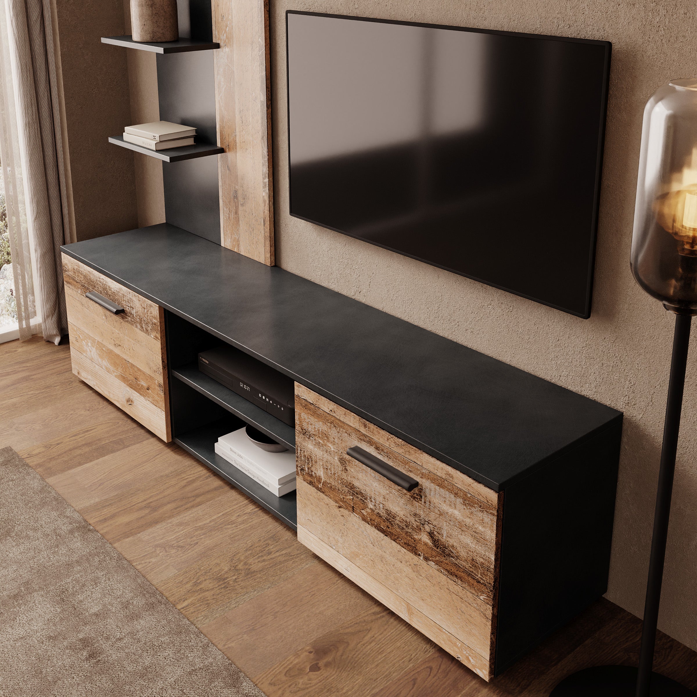 Baxter - Wandmeubel - Grijs/Eikenpatroon - 170x38x135 cm