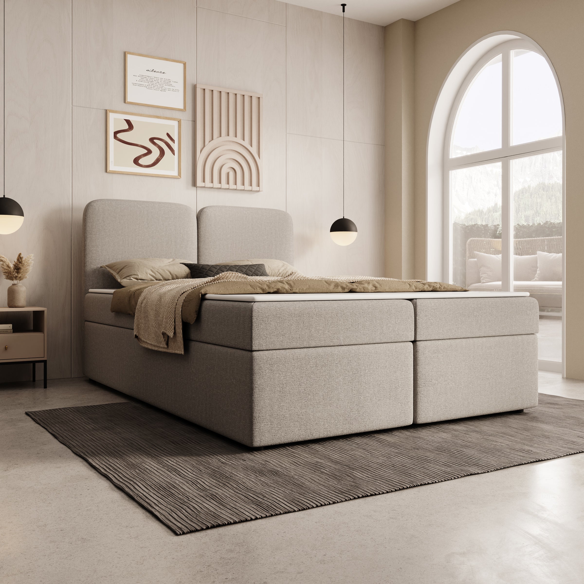 Belgravia - Boxspring met opbergruimte - Stof beige - 140x200 cm
