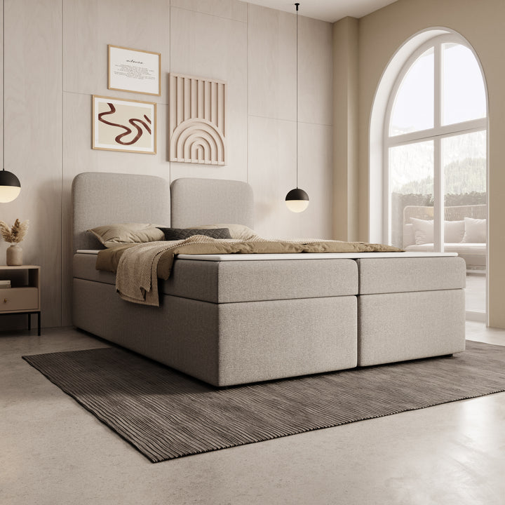 Belgravia - Boxspring met opbergruimte - Stof beige - 140x200 cm