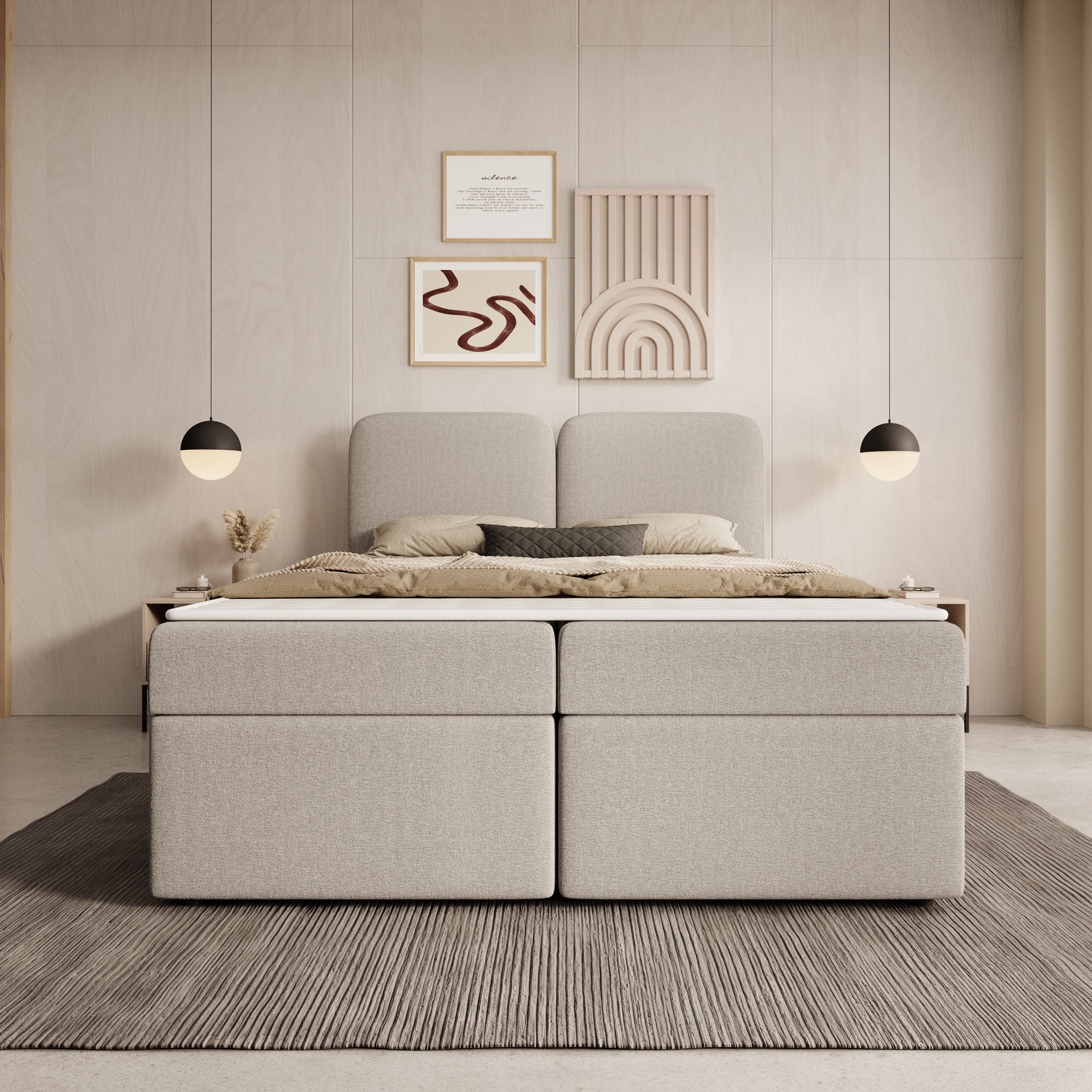Belgravia - Boxspring met opbergruimte - Stof beige - 140x200 cm