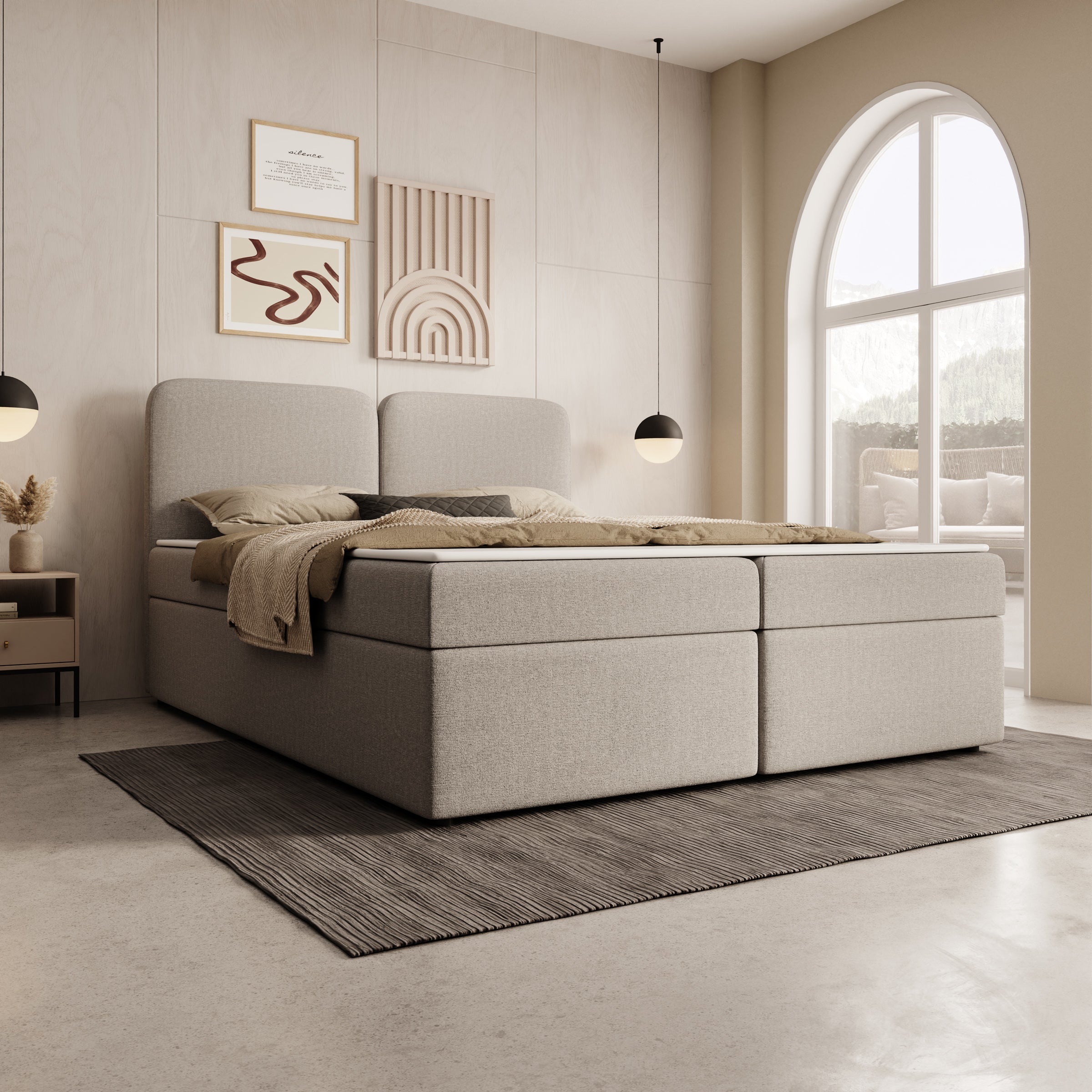 Belgravia - Boxspring met opbergruimte - Stof beige - 160x200 cm