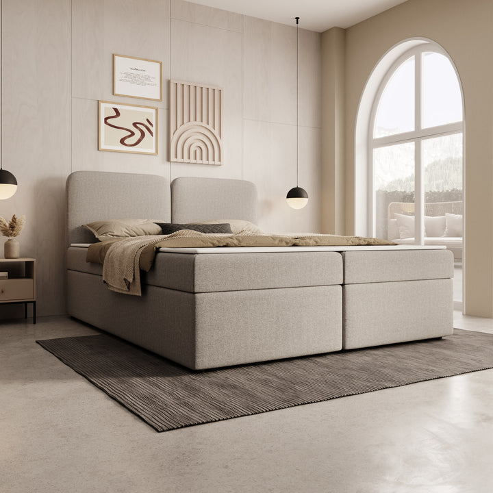 Belgravia - Boxspring met opbergruimte - Stof beige - 160x200 cm