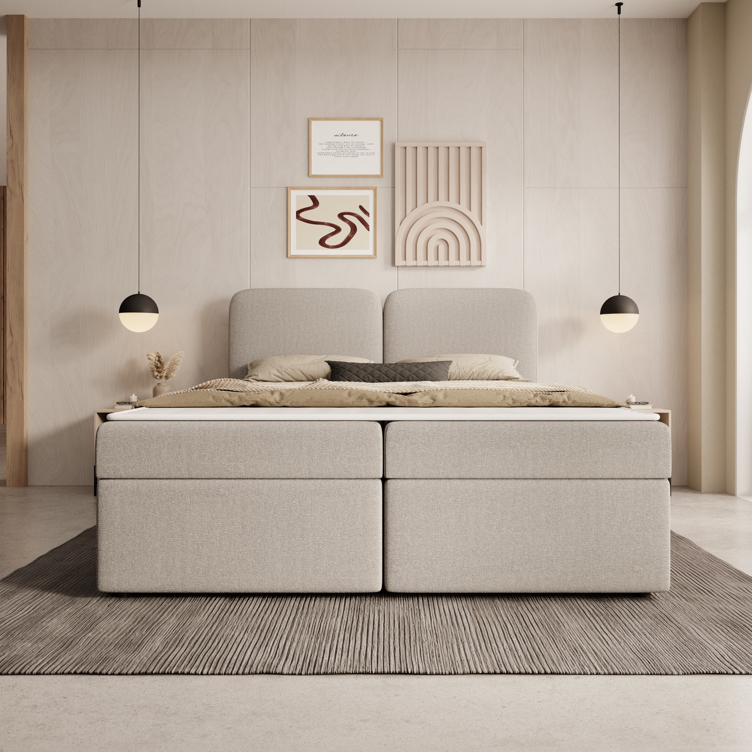 Belgravia - Boxspring met opbergruimte - Stof beige - 160x200 cm