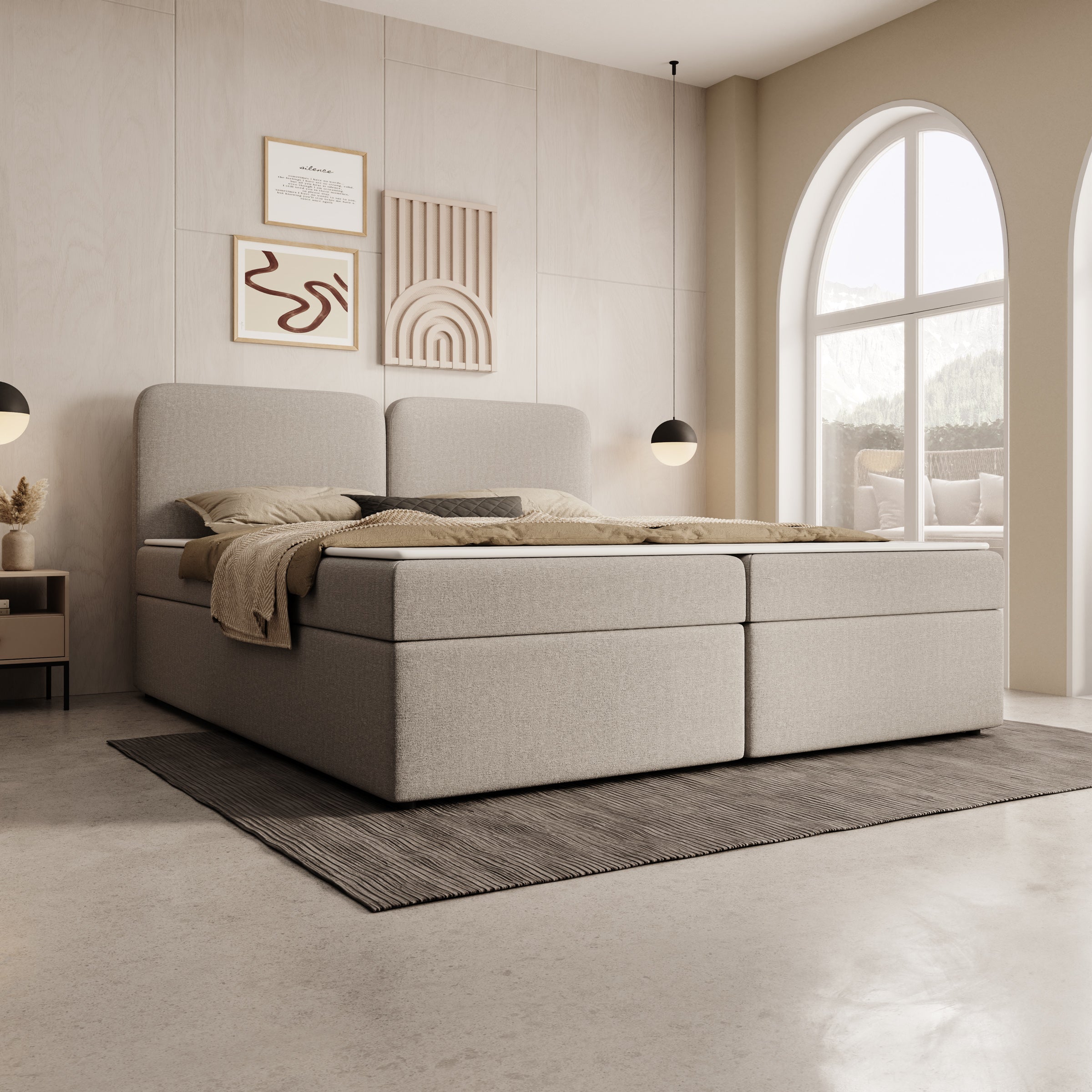 Belgravia - Boxspring met opbergruimte - Stof beige - 180x200 cm