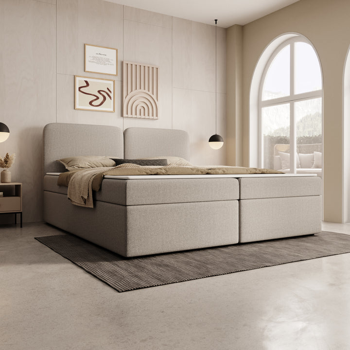 Belgravia - Boxspring met opbergruimte - Stof beige - 180x200 cm