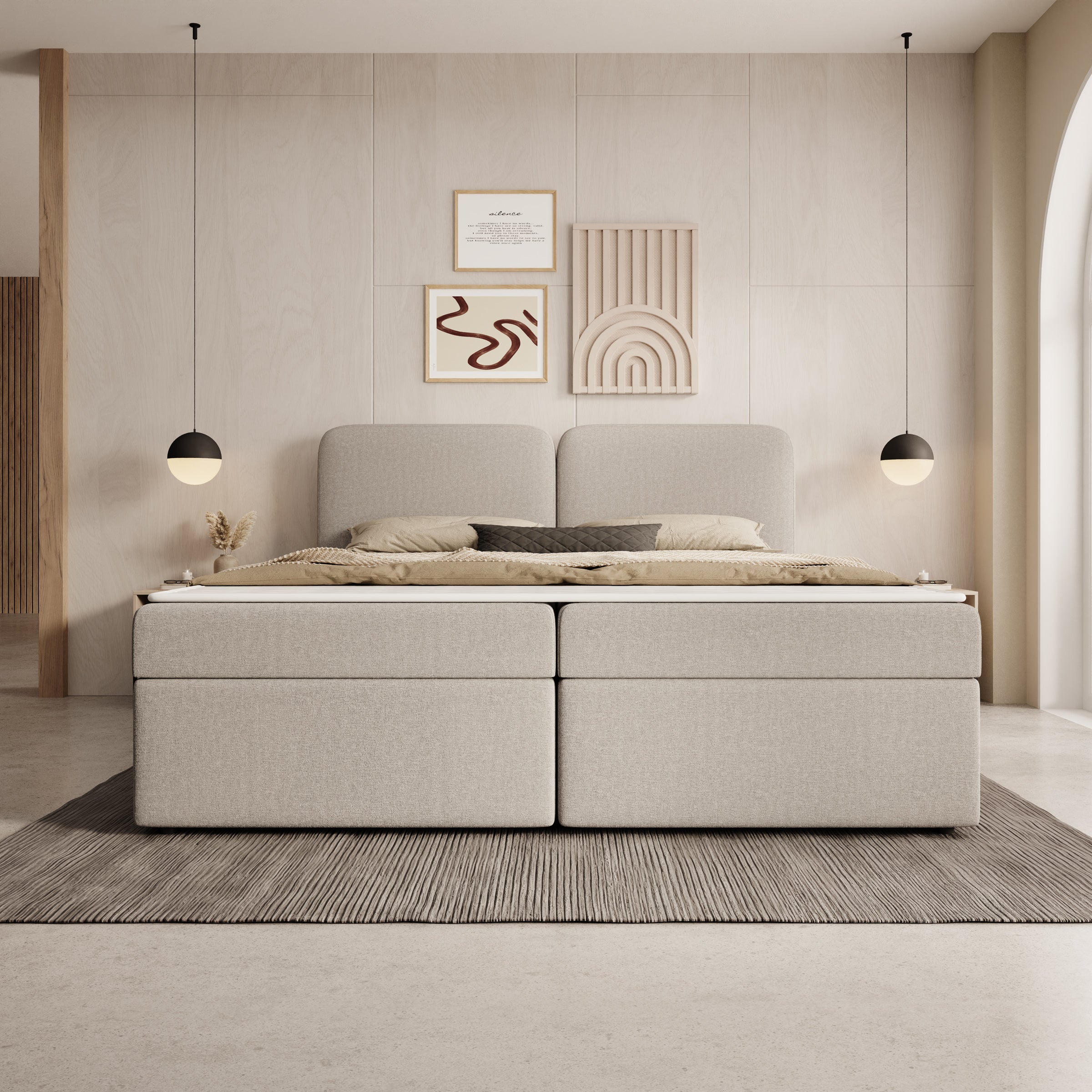 Belgravia - Boxspring met opbergruimte - Stof beige - 180x200 cm