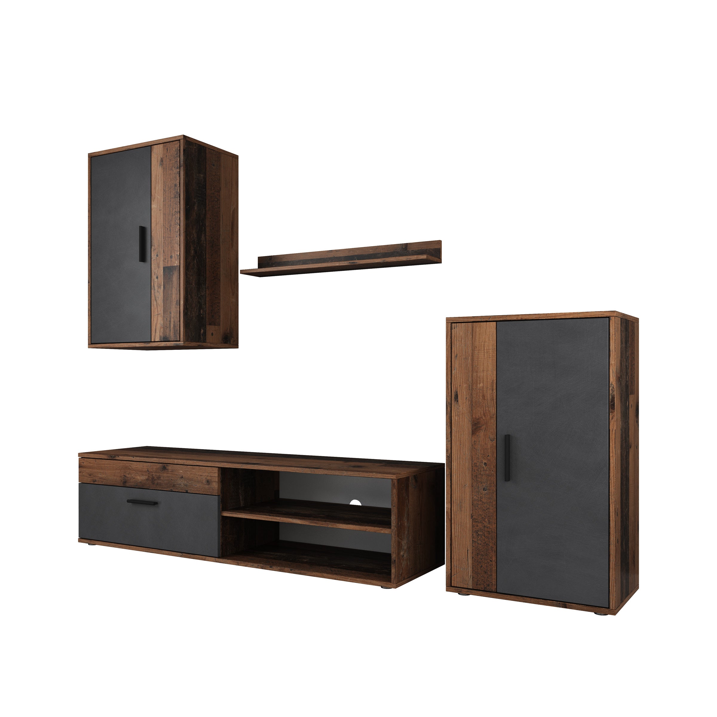 Bellini - Wandmeubel - Grijs/donker old wood - 140x35x39 cm