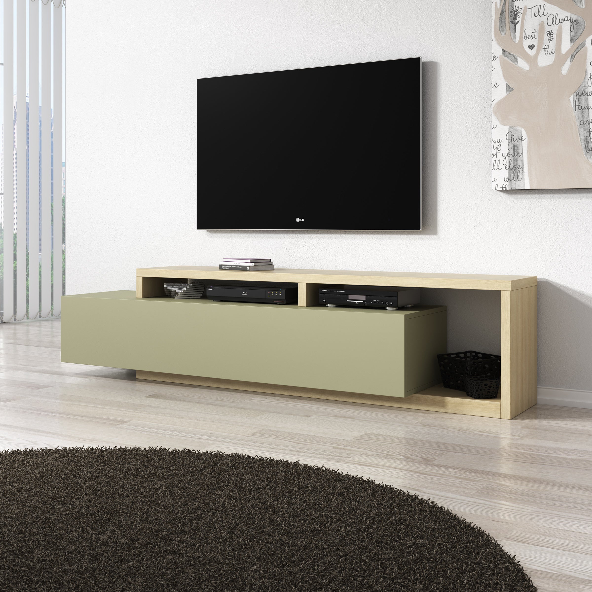 Bello - TV-Meubel - Groen/Eikenpatroon - 219x45x52 cm