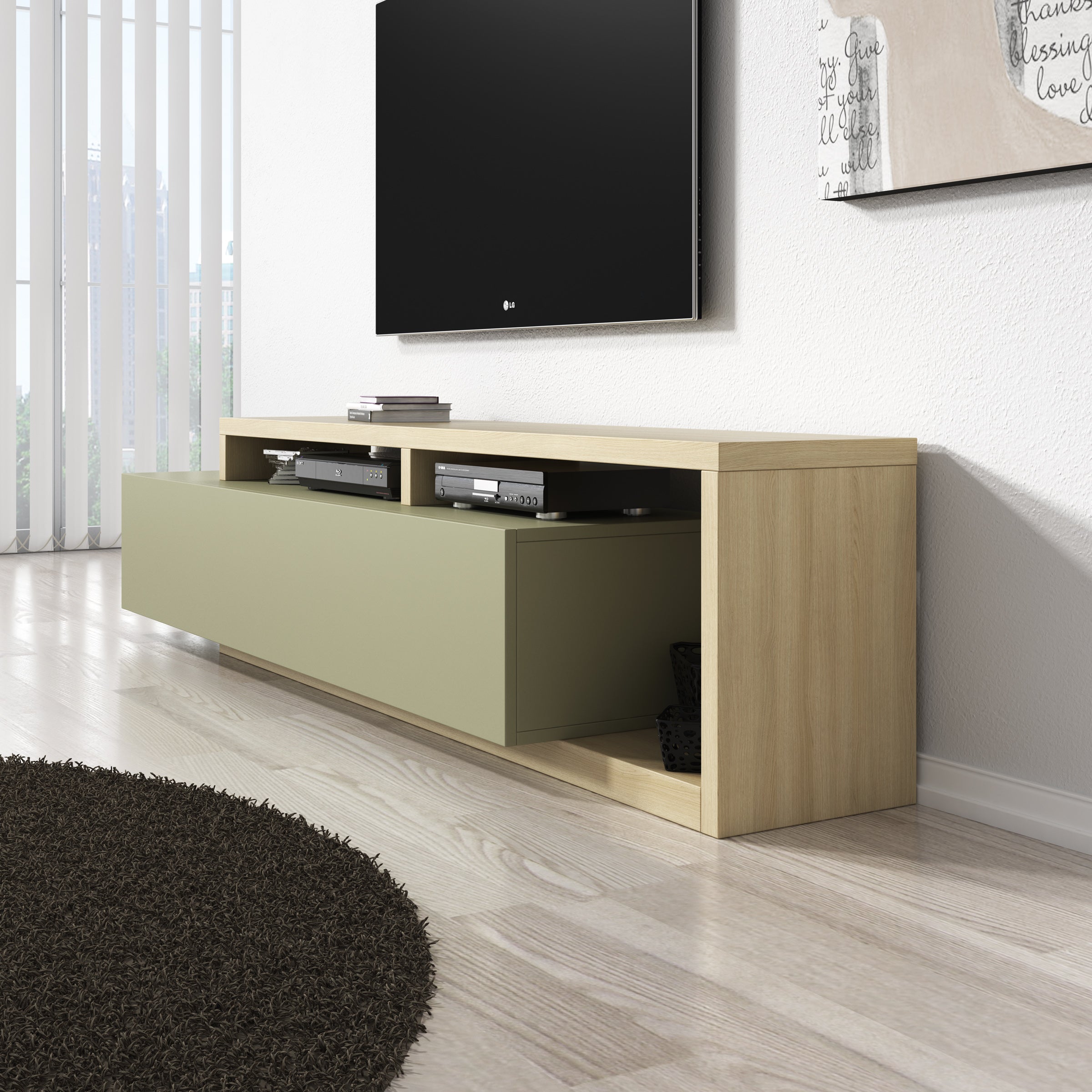 Bello - TV-Meubel - Groen/Eikenpatroon - 219x45x52 cm