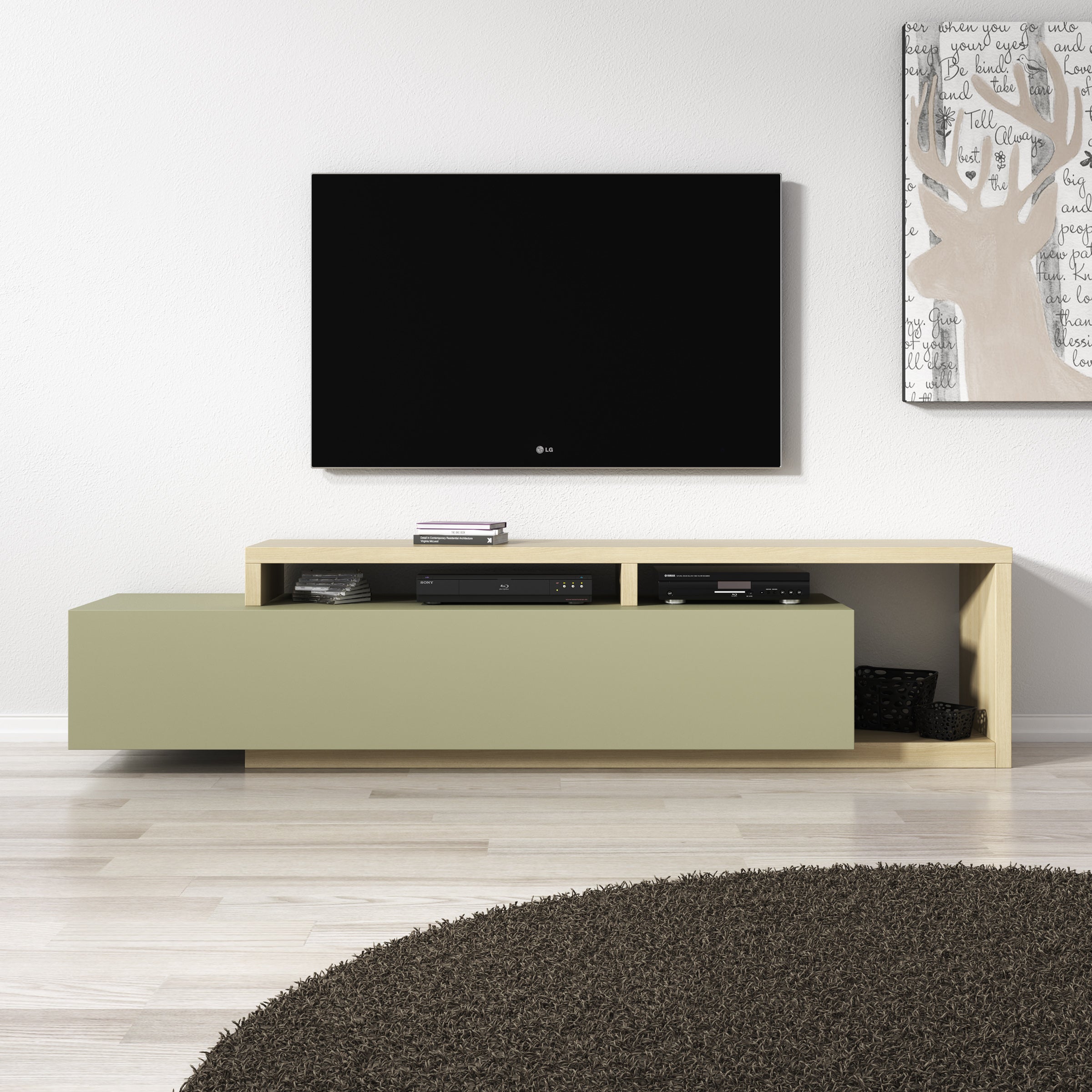 Bello - TV-Meubel - Groen/Eikenpatroon - 219x45x52 cm