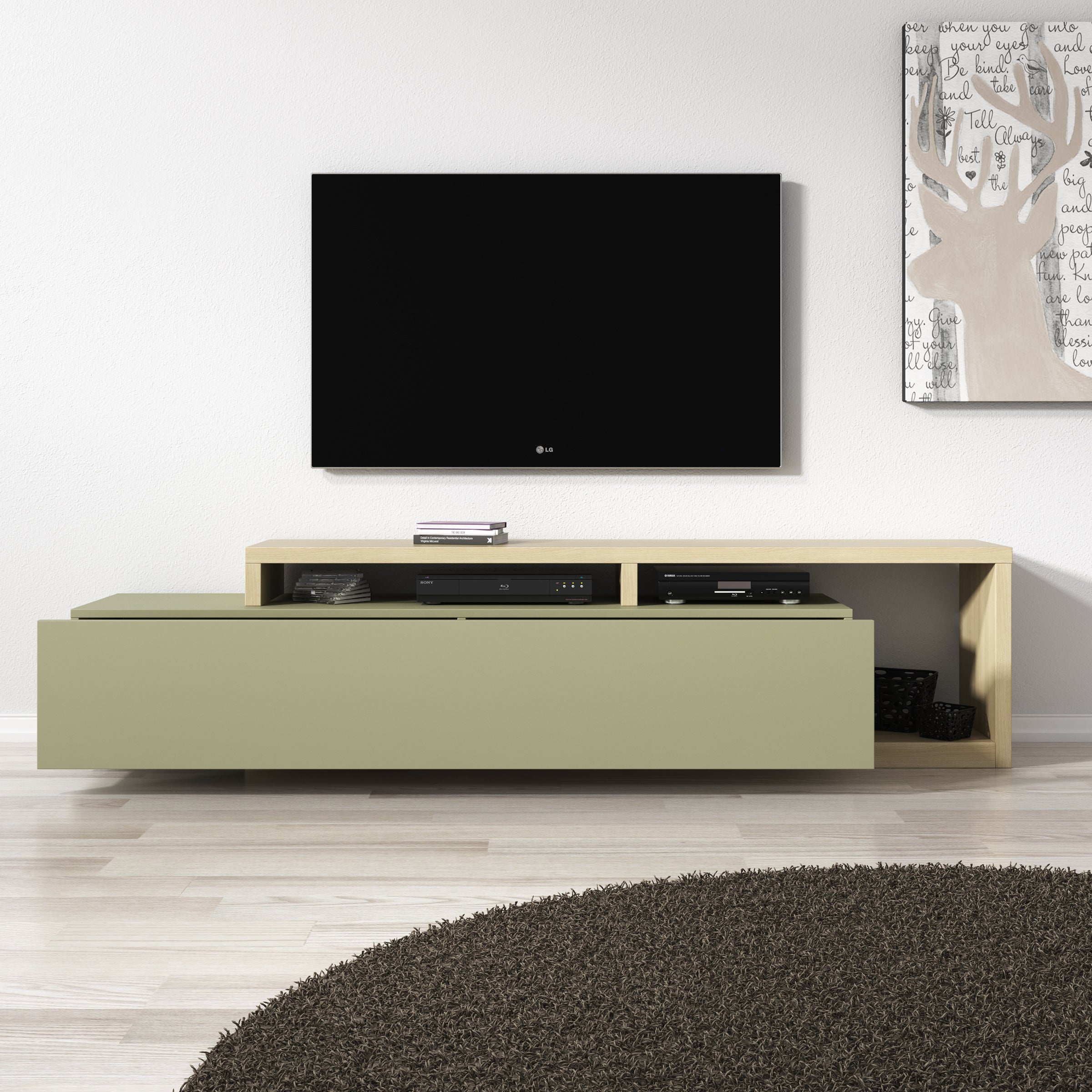 Bello - TV-Meubel - Groen/Eikenpatroon - 219x45x52 cm