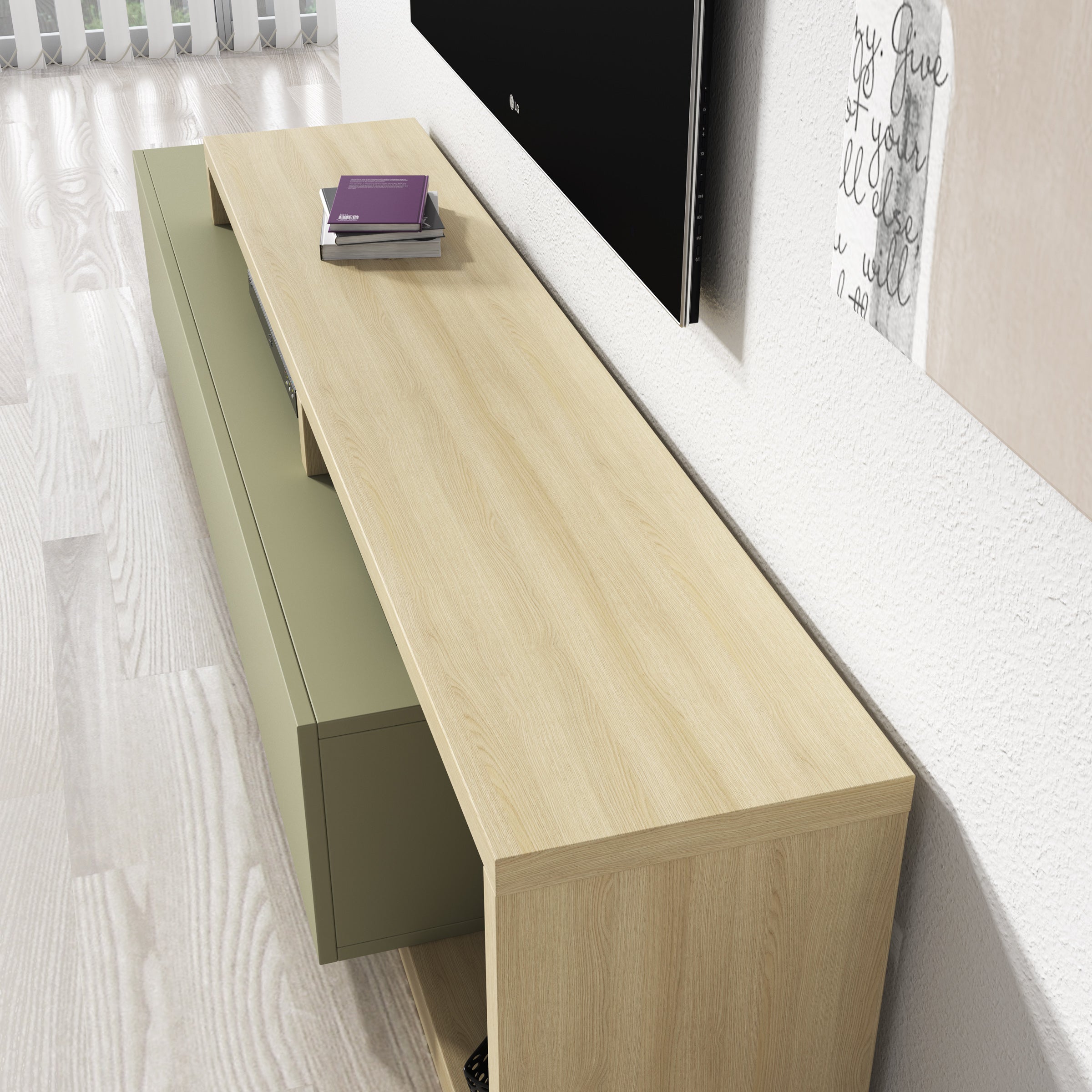 Bello - TV-Meubel - Groen/Eikenpatroon - 219x45x52 cm