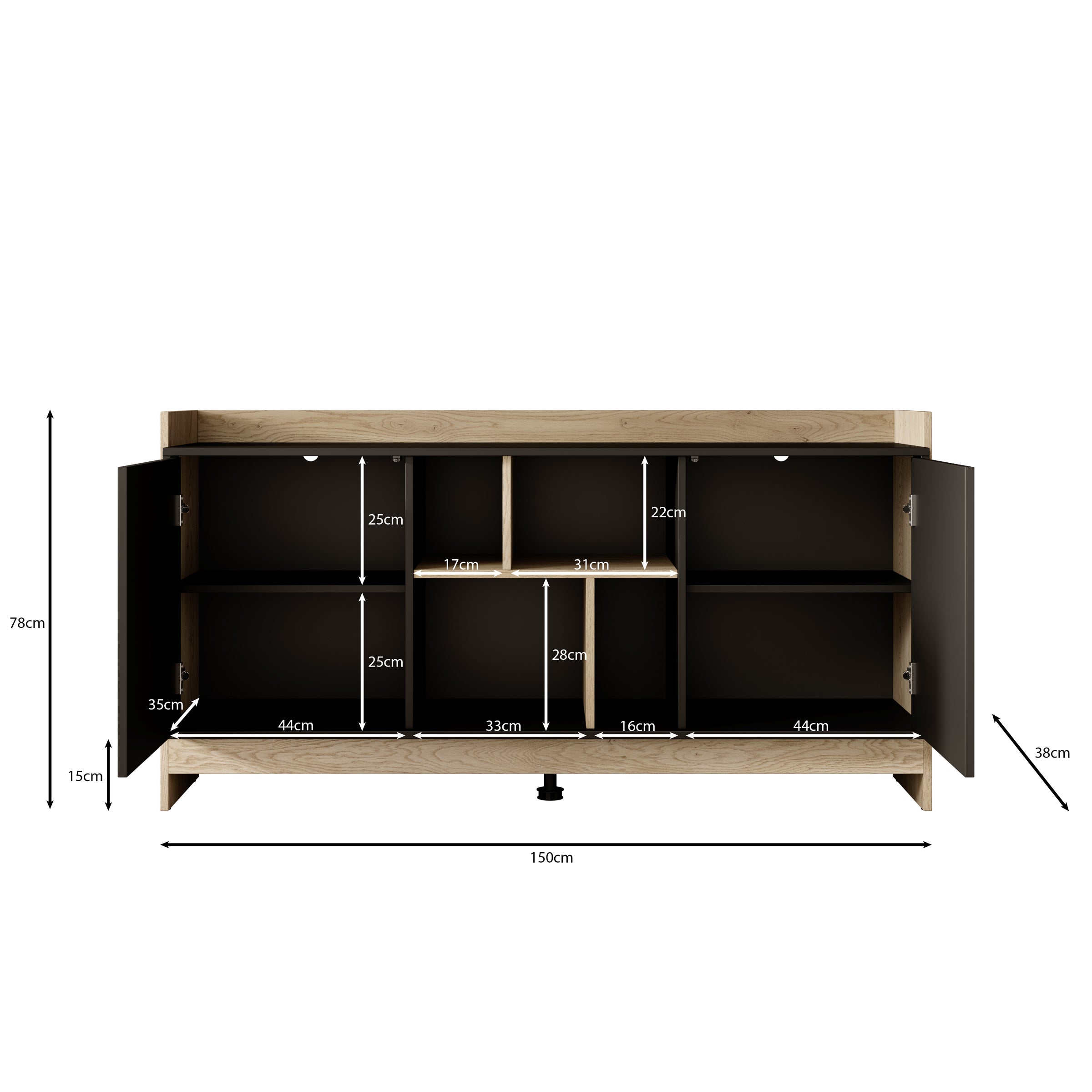Benz - Dressoir - Zwart - 150x38x78 cm