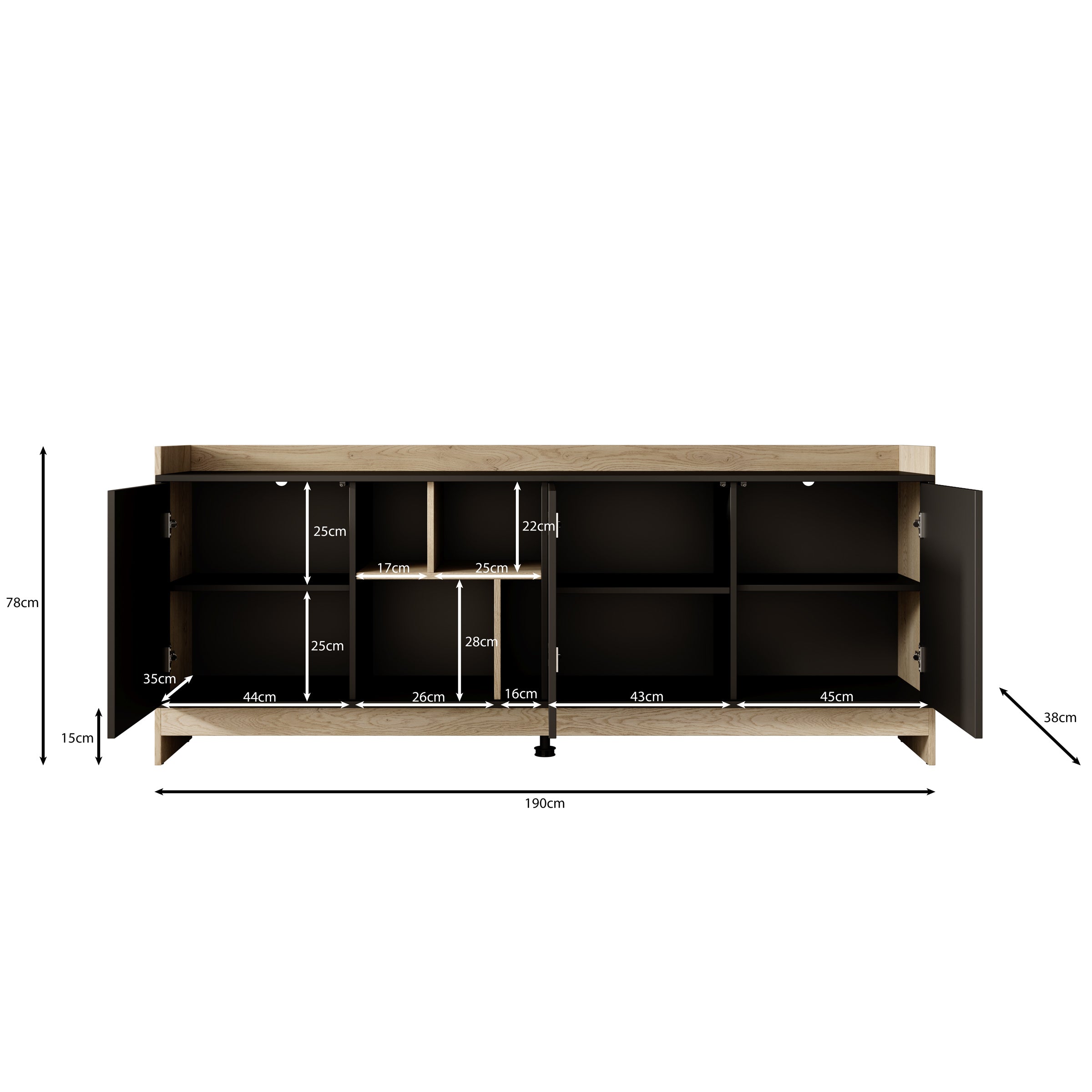Benz - Dressoir - Zwart - 190x38x78 cm