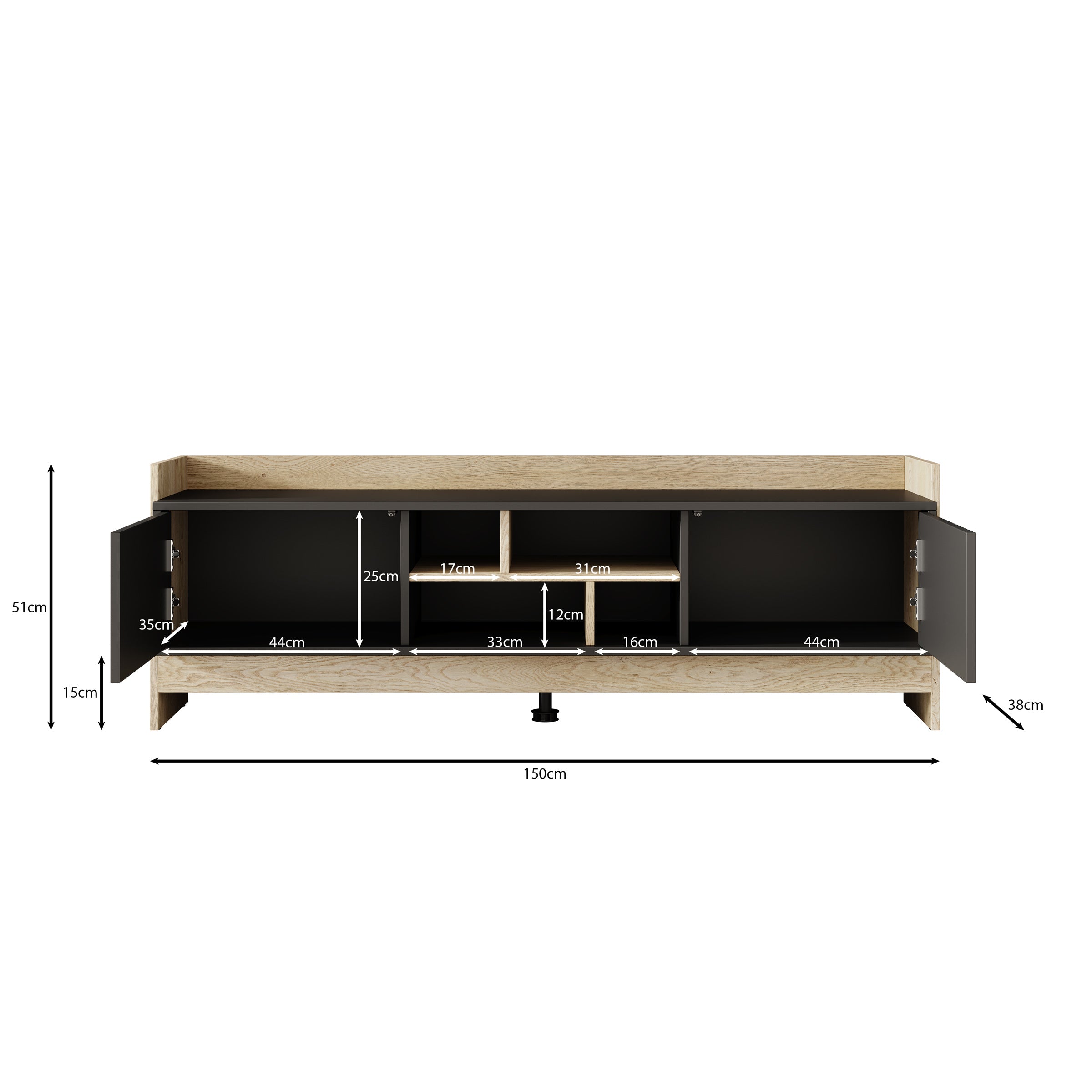 Benz - TV-Meubel - Zwart - 150x38x51 cm