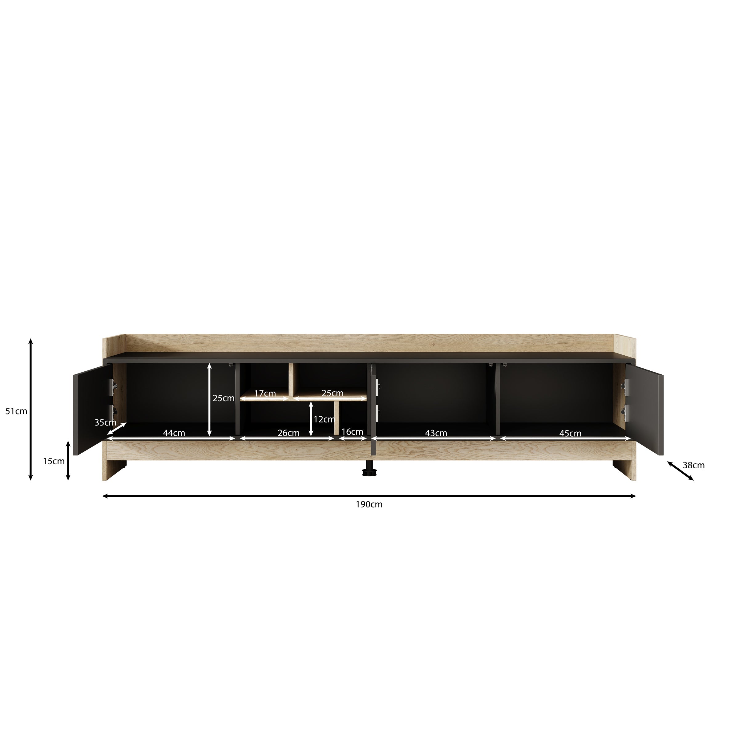 Benz - TV-Meubel - Zwart - 190x38x51 cm