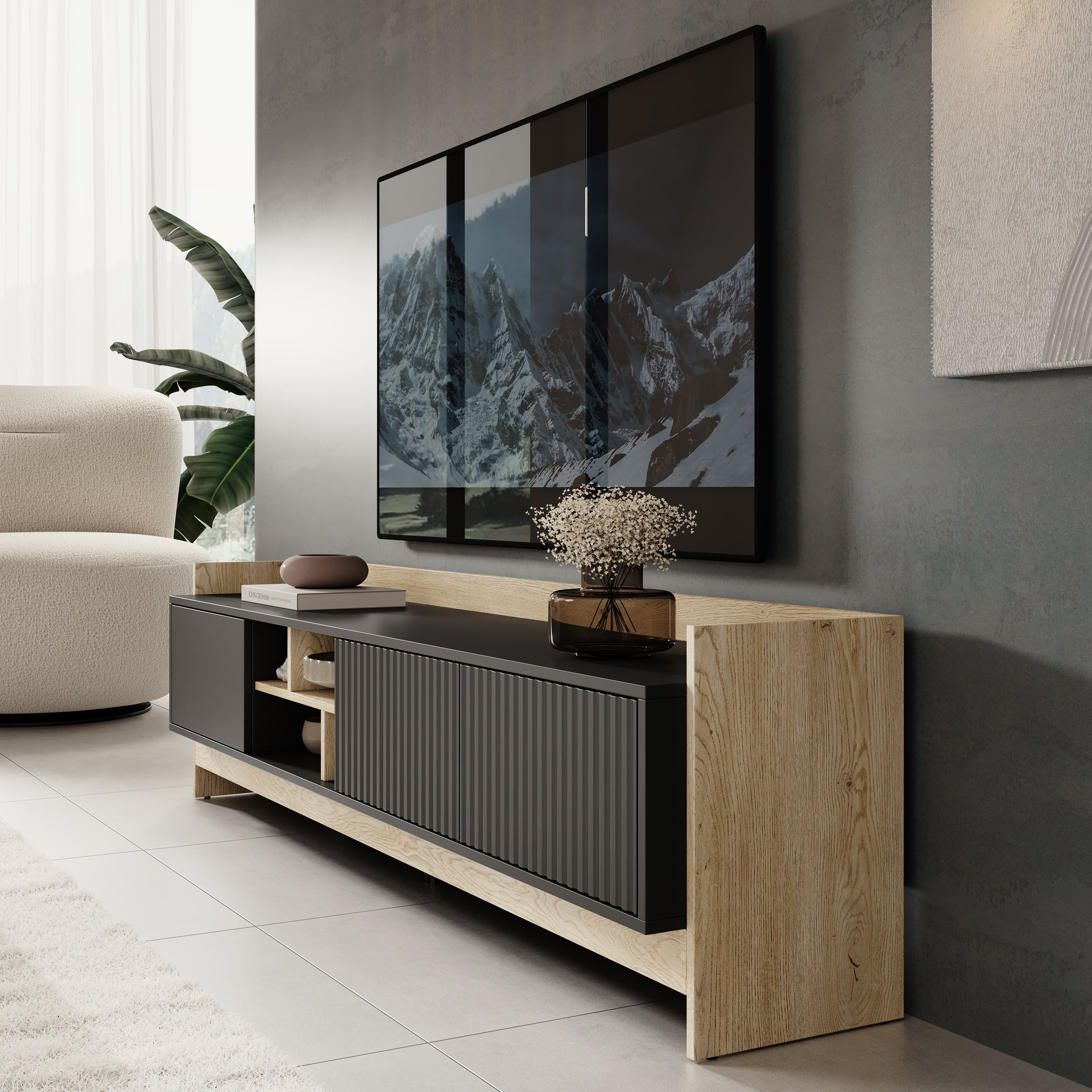Benz - TV-Meubel - Zwart - 190x38x51 cm