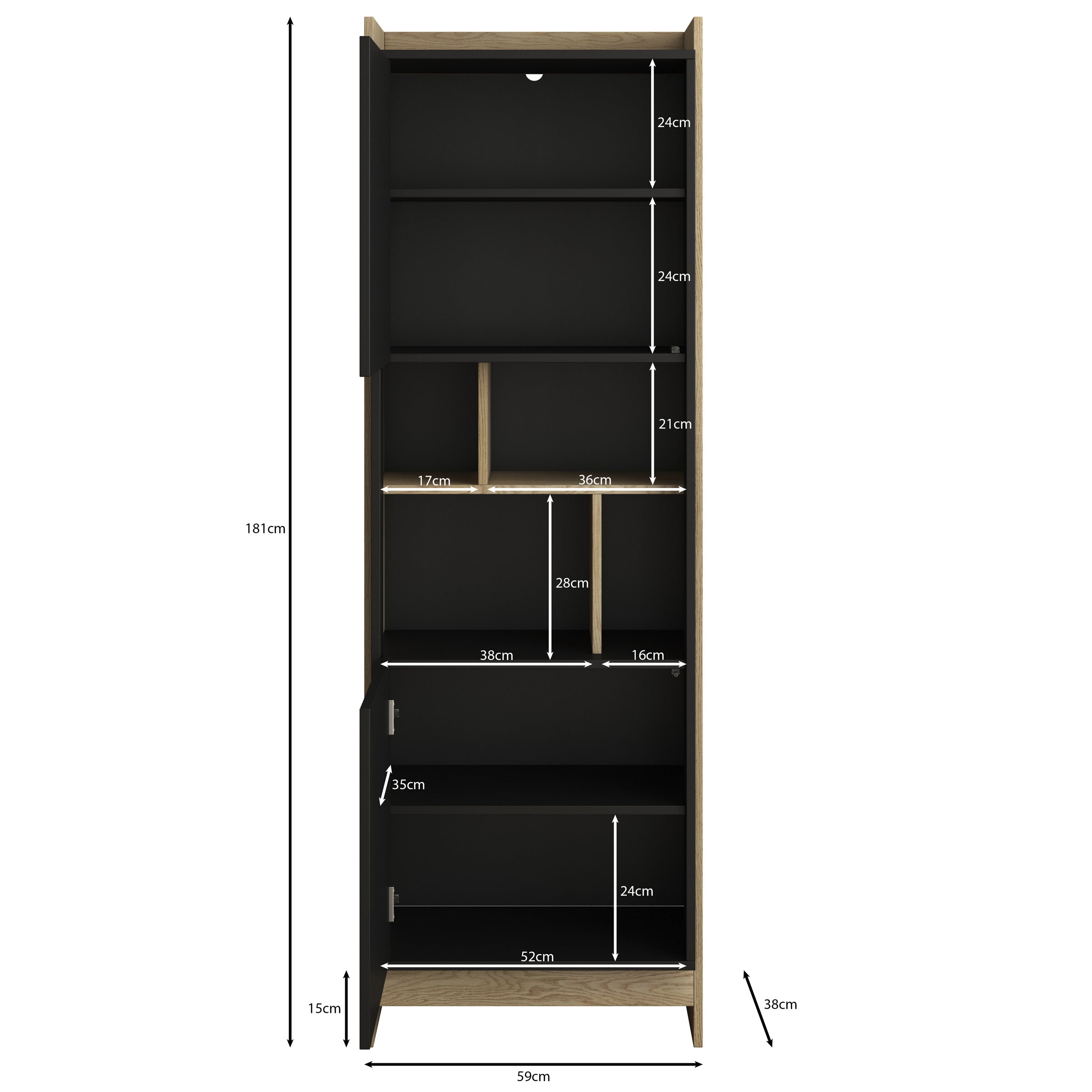 Benz - Vitrinekast - Zwart - 59x38x181 cm