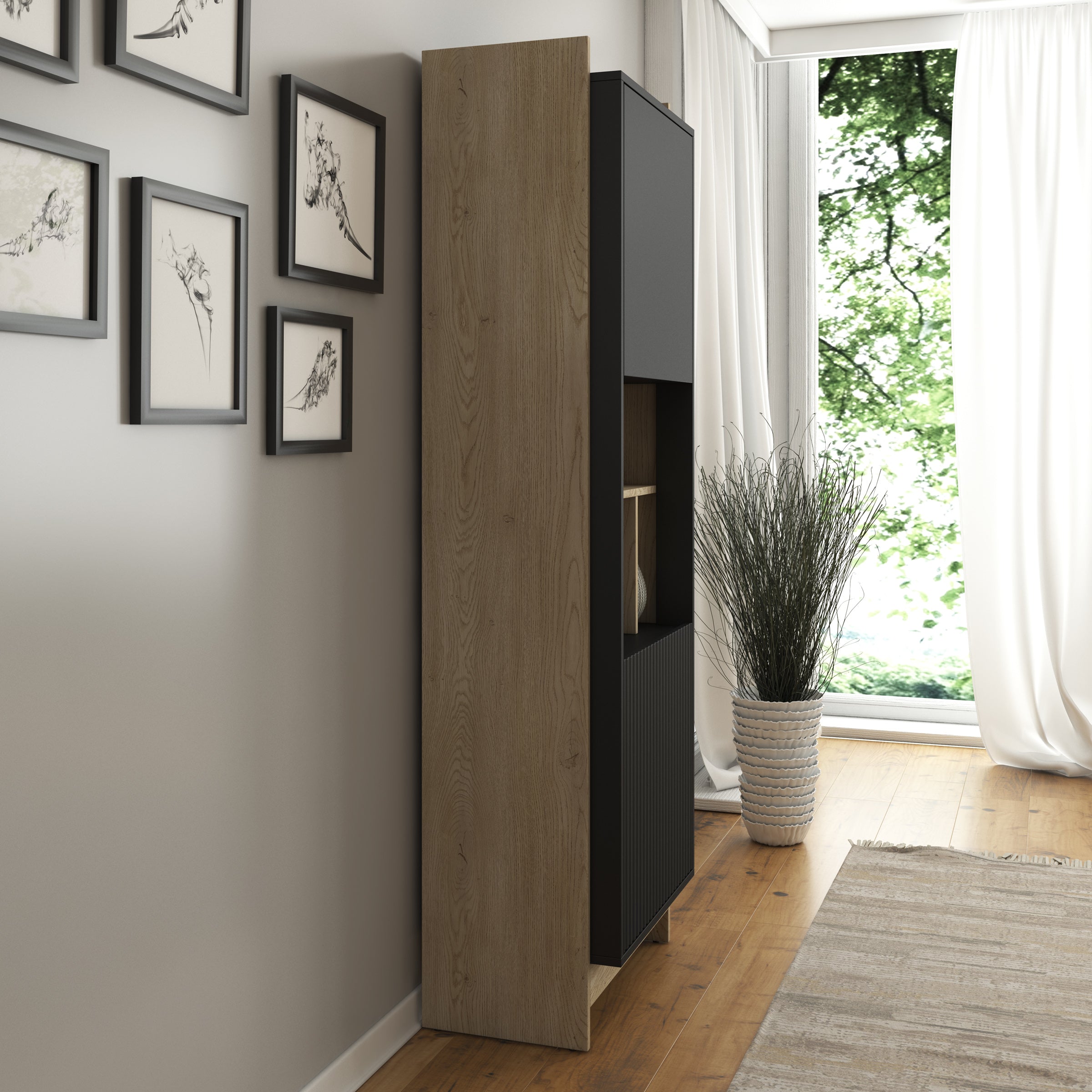 Benz - Vitrinekast - Zwart - 59x38x181 cm