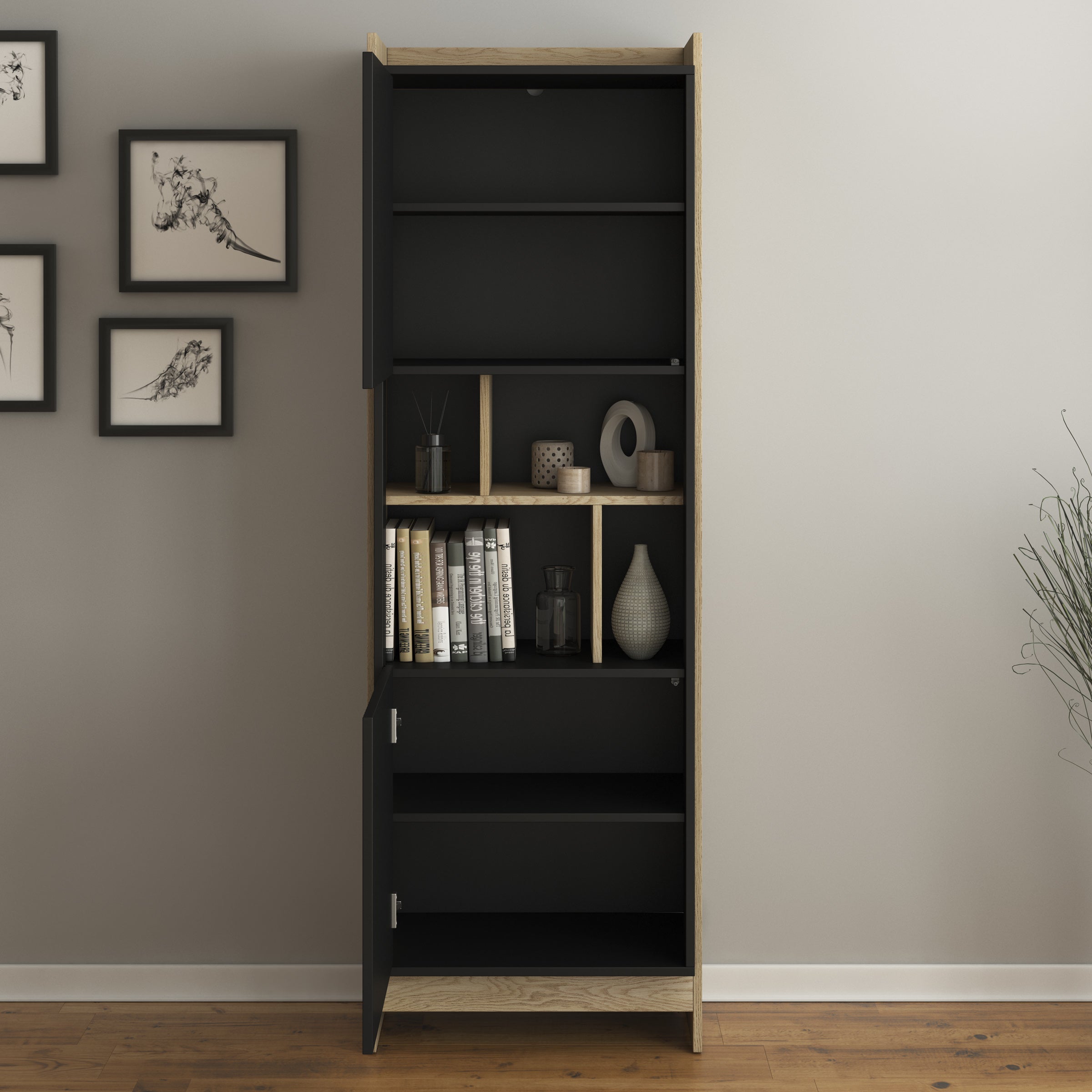 Benz - Vitrinekast - Zwart - 59x38x181 cm