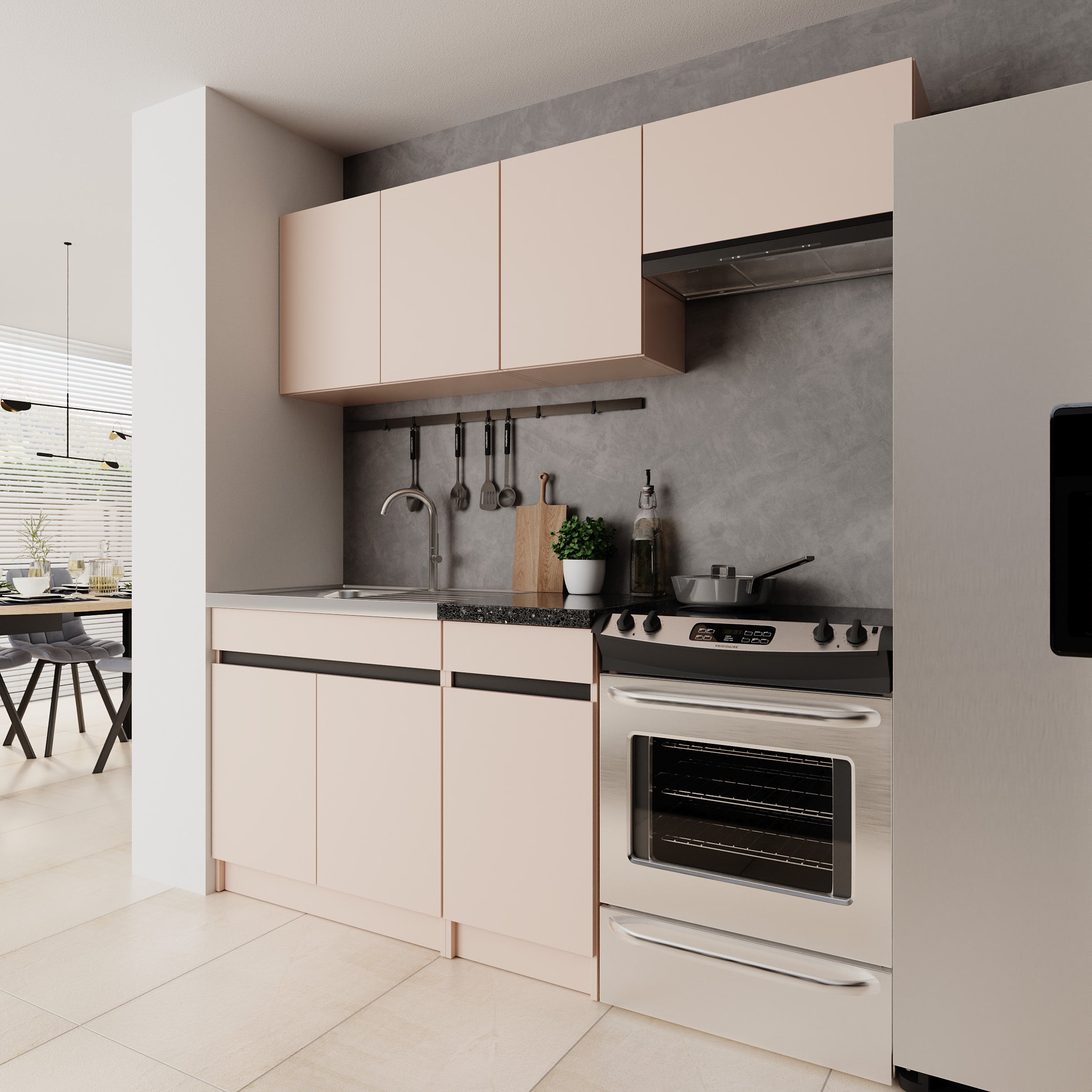 Beran - Keuken - Beige/Zwart - 180x60x85 cm
