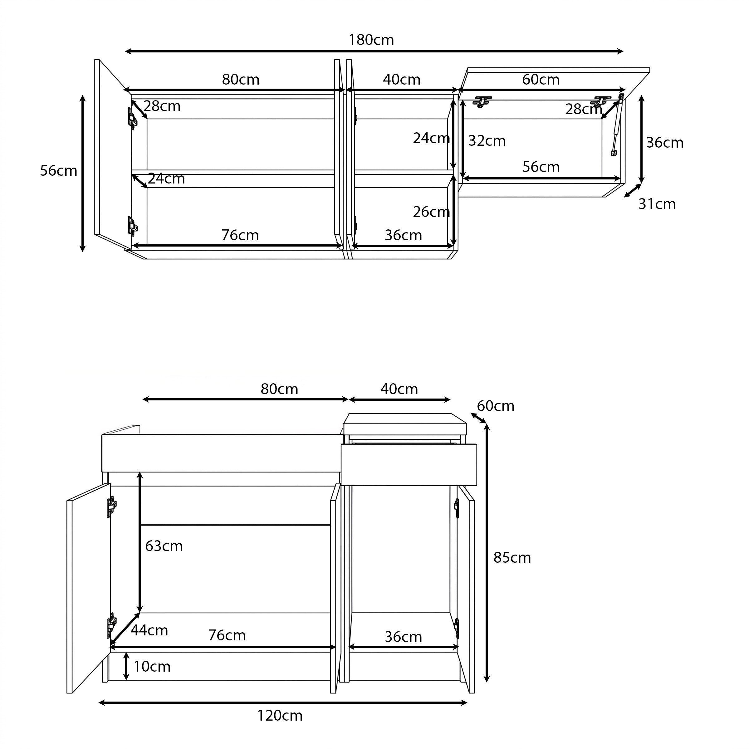 Beran - Keuken - Beige/Zwart - 180x60x85 cm