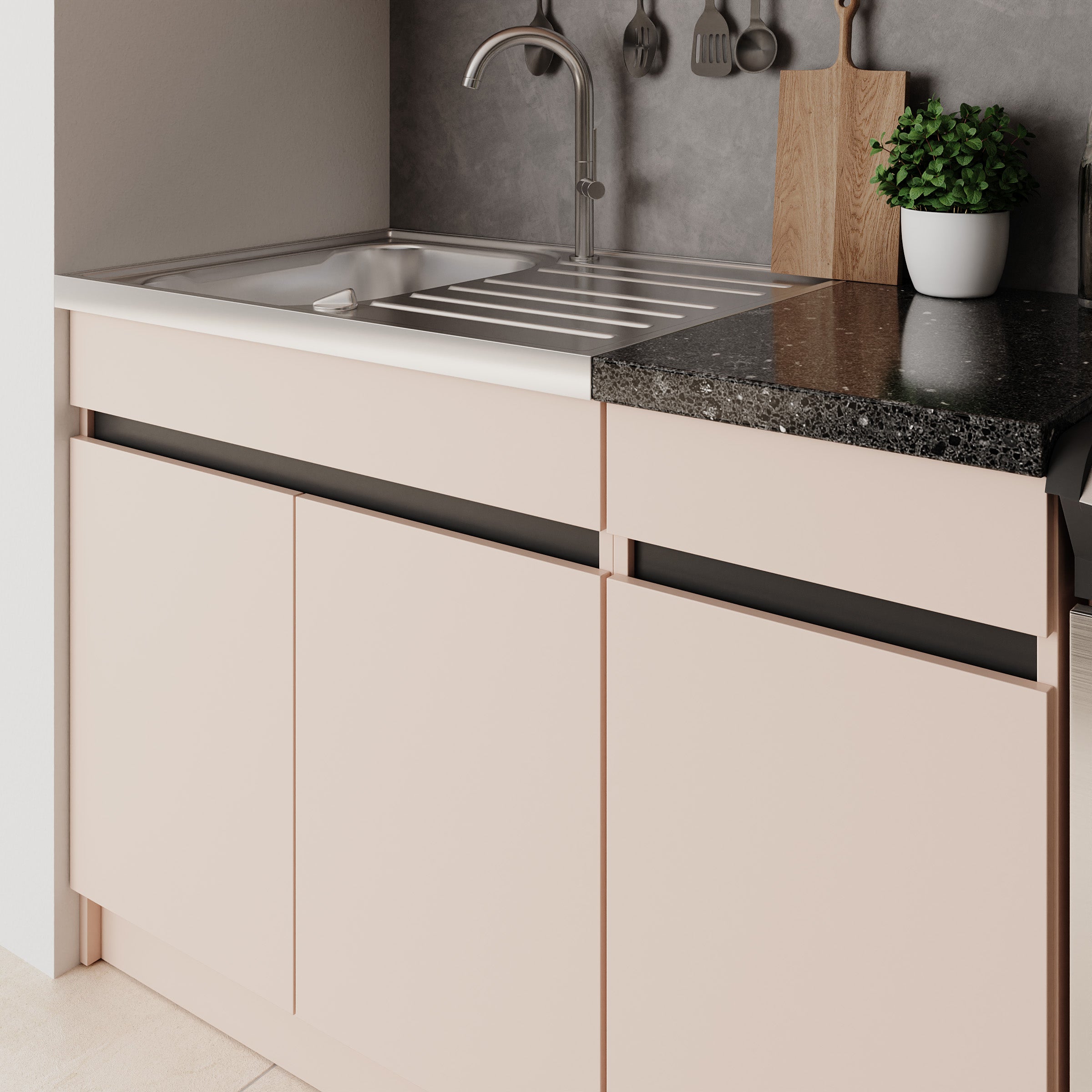 Beran - Keuken - Beige/Zwart - 180x60x85 cm