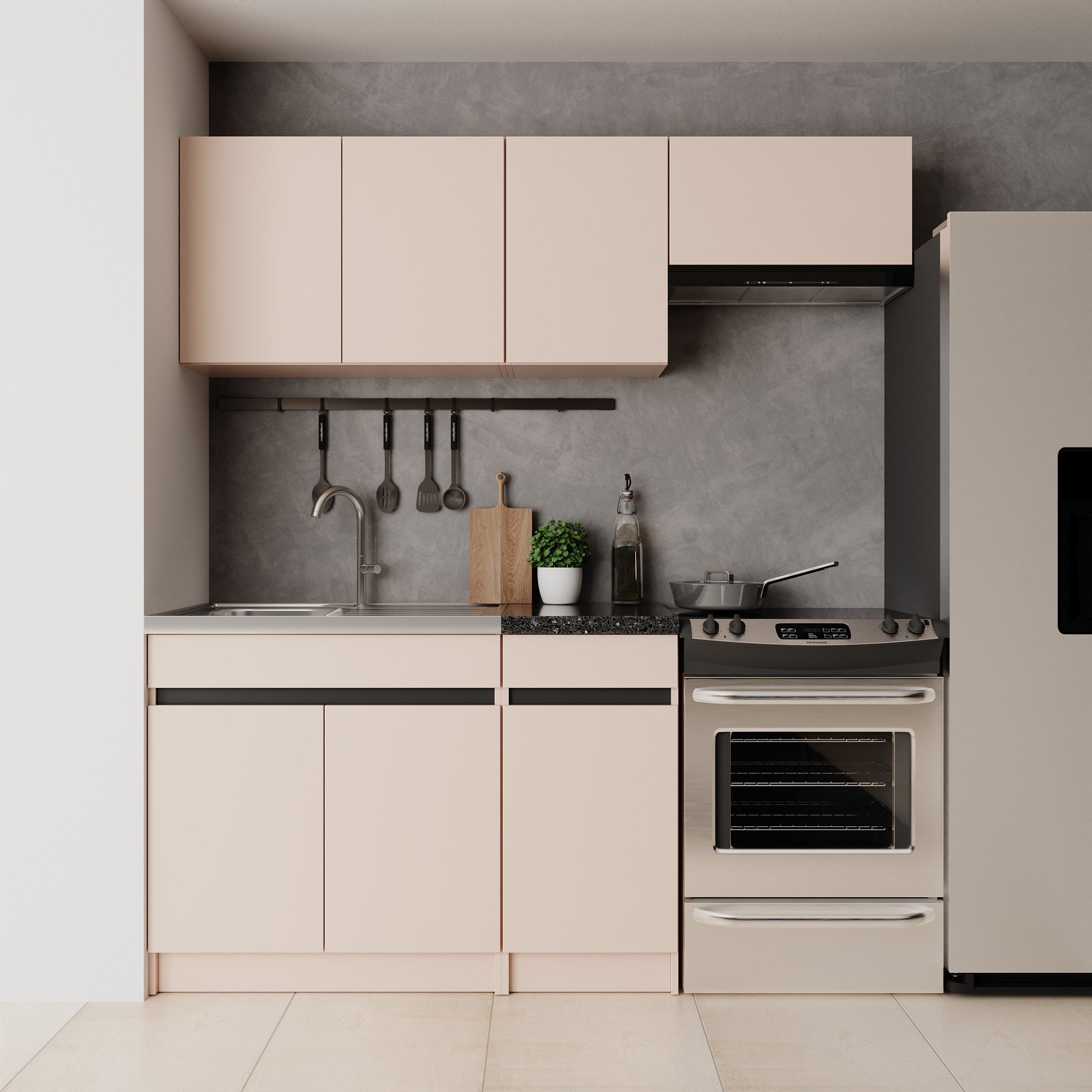 Beran - Keuken - Beige/Zwart - 180x60x85 cm