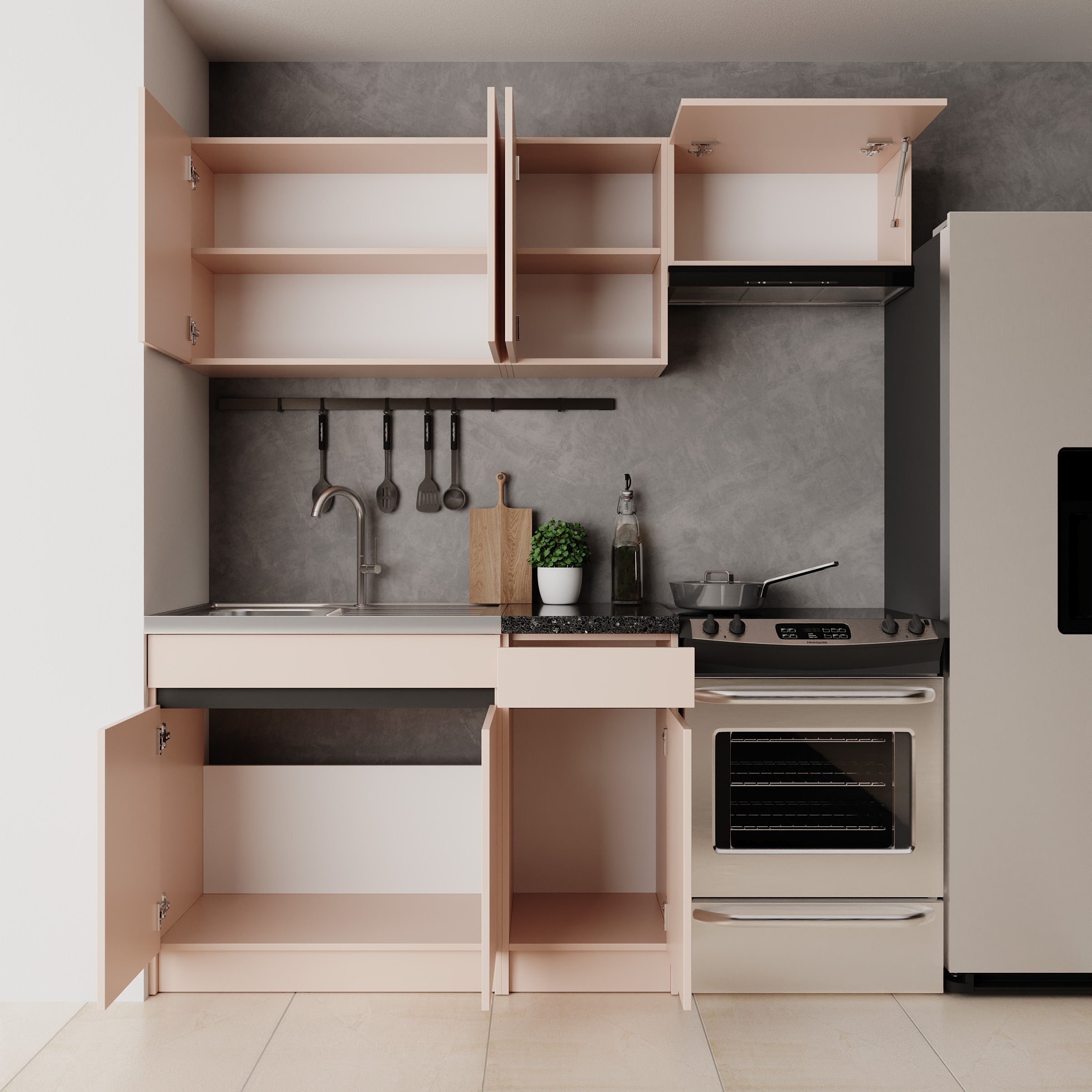 Beran - Keuken - Beige/Zwart - 180x60x85 cm