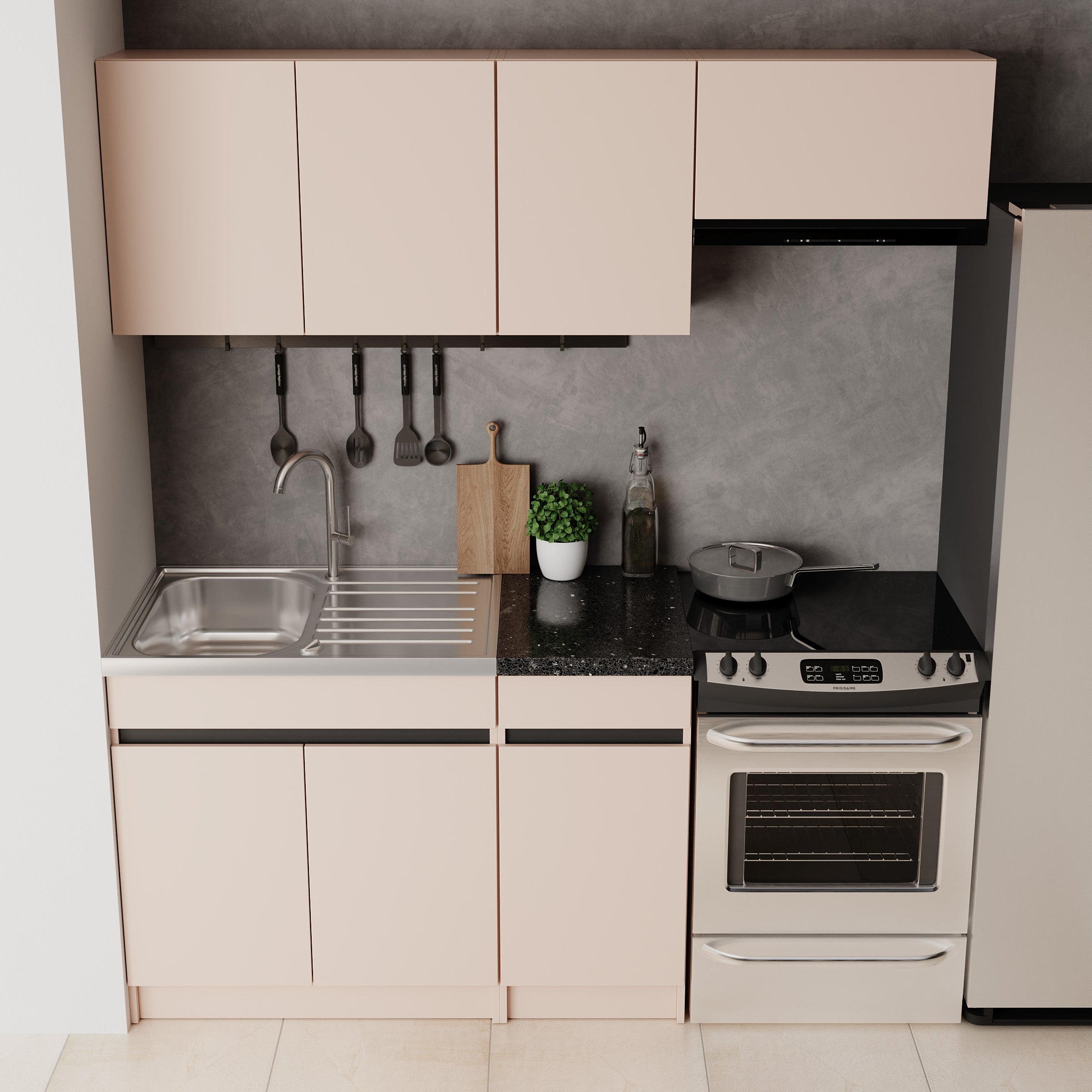 Beran - Keuken - Beige/Zwart - 180x60x85 cm