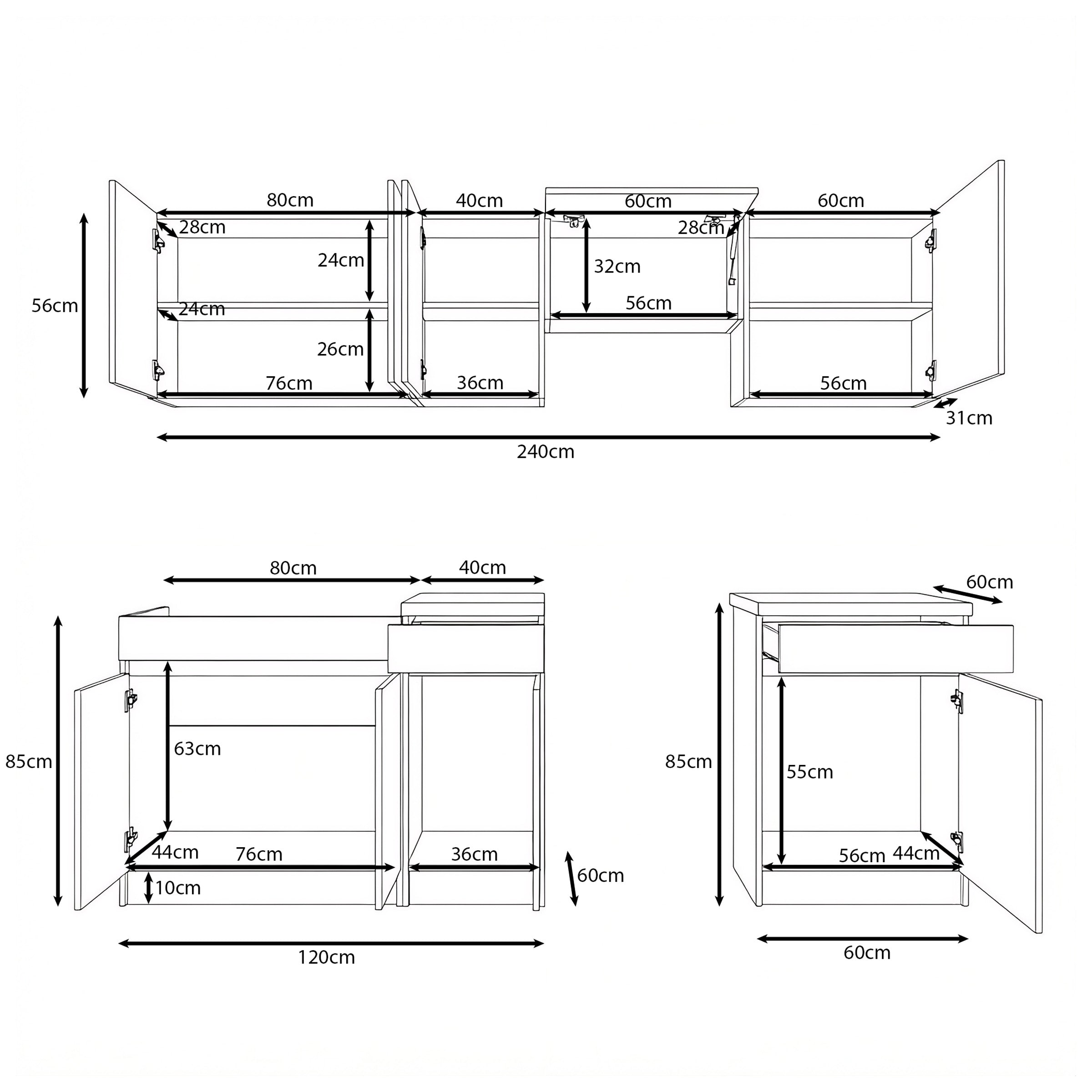 Beran - Keuken - Beige/Zwart - 240x60x85 cm