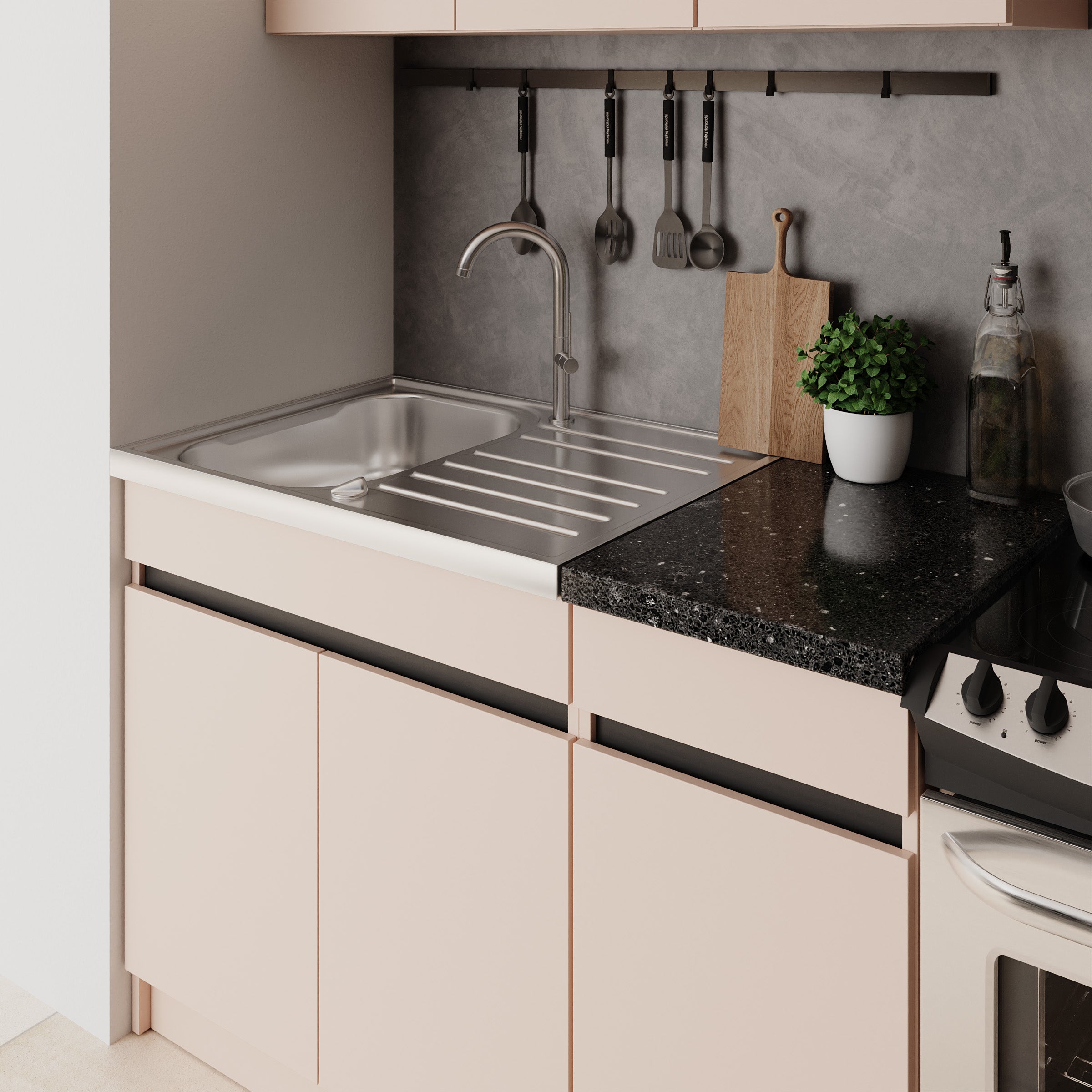 Beran - Keuken - Beige/Zwart - 240x60x85 cm