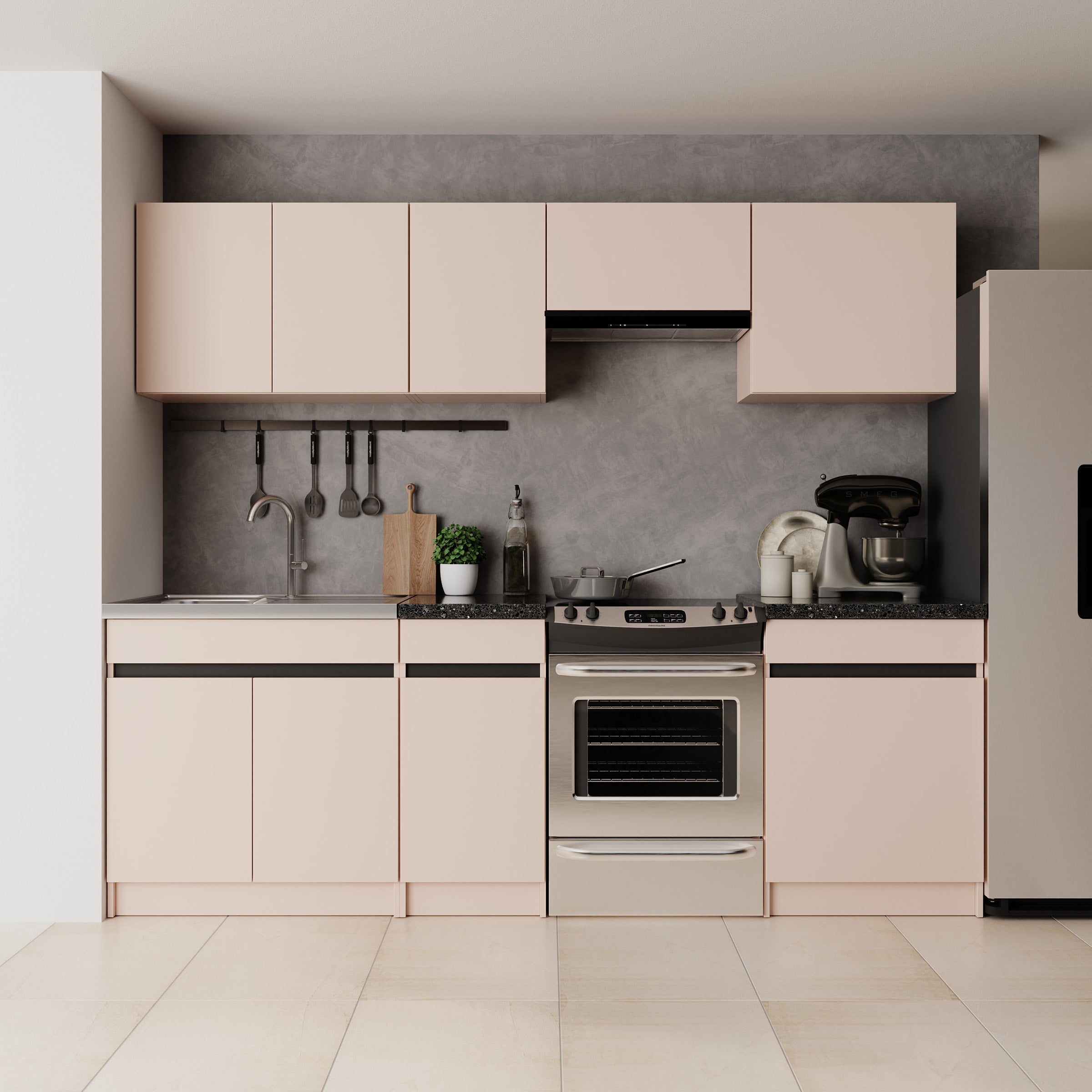 Beran - Keuken - Beige/Zwart - 240x60x85 cm
